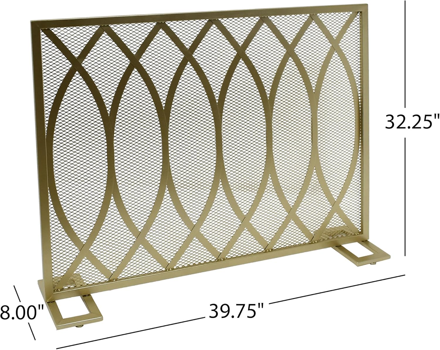 Single Panel Iron Fireplace Screen - Modern, Gold Finish, Overlapping Lens Design, Fine Mesh Spark Guard for for The Living Room Indoor Use, 41" W x 30.75" H