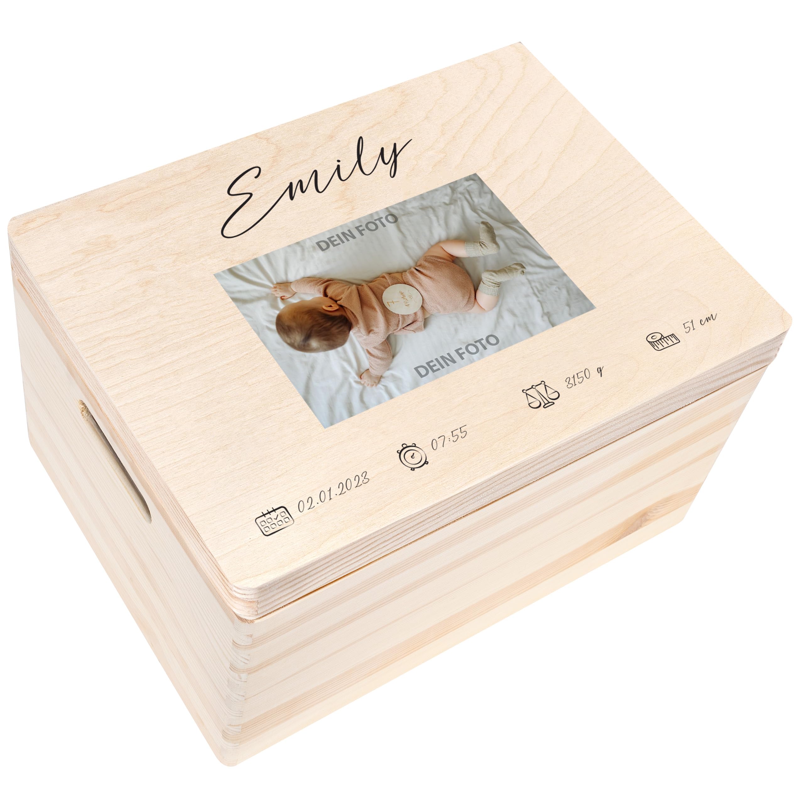Creative DECO Caja de Recuerdos Personalizada con tu Foto para Bebés Regalo | de Nacimiento Personalizado | Cajas de Madera Personalizadas para Niños | Personalizados para Niño y Niña