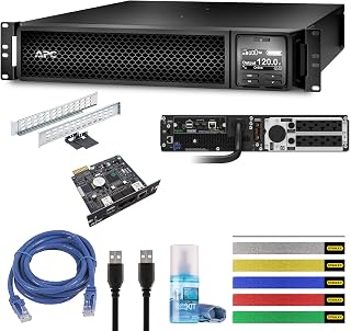 APC UPS 3000VA Smart-UPS Single Phase Online Uninterruptible Power Supply, Rack Mount UPS (SRT3000RMXLA) with Ethernet Cable, Wire Ties & Cleaning Kit