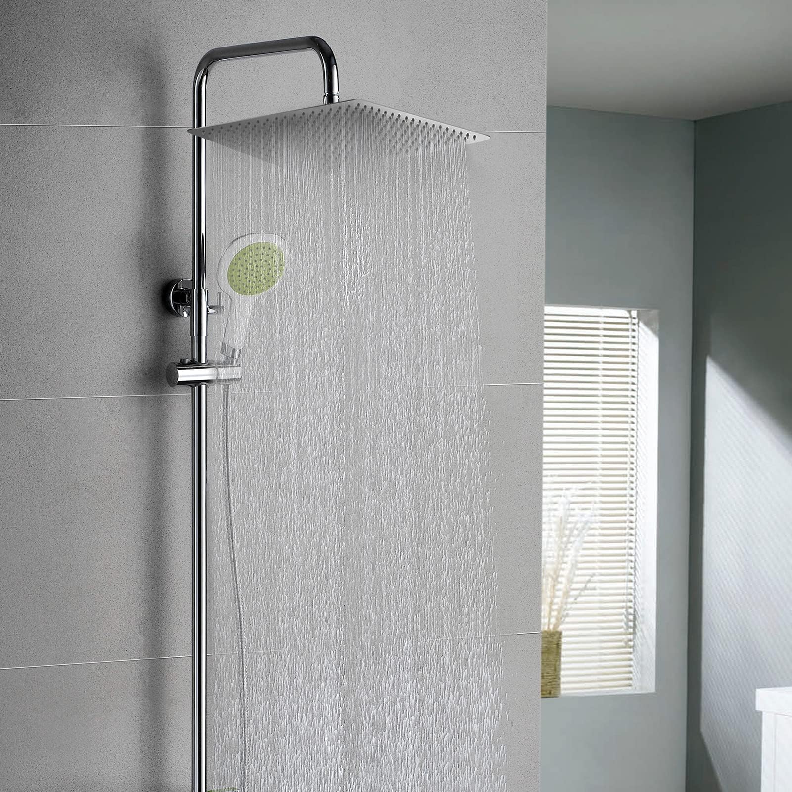Cabezal de ducha de lluvia de 40 x 40 cm, cabezal de ducha cuadrado de lujo de 16 pulgadas, de acero inoxidable, ultrafino, con 342 boquillas antical