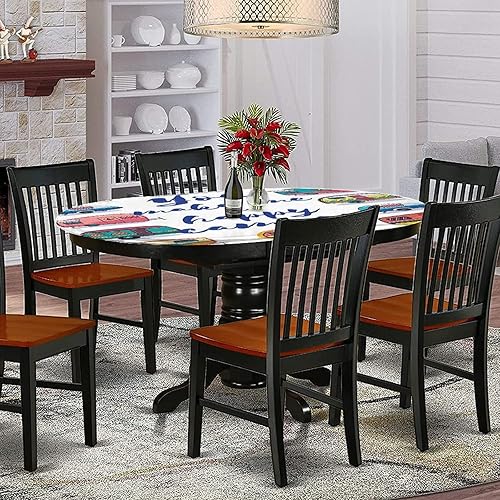 Miniatura 2 de XISUNYA Mantel ajustable ovalado, mantel ajustable de poliéster elástico para cámper, con texto en inglés You Make Me Happy Quote, mantel ajustable