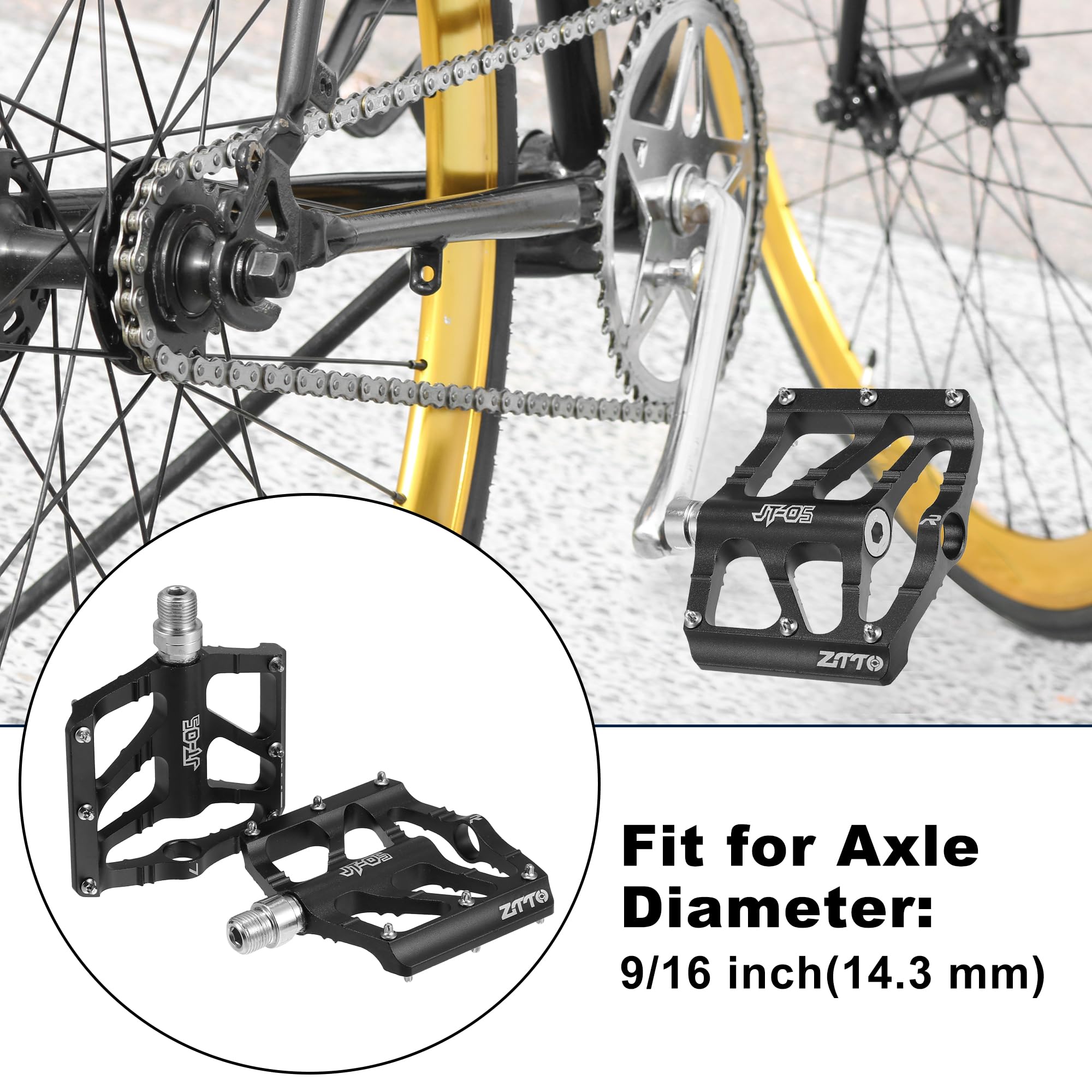 X AUTOHAUX 1 Pair Aluminum Alloy Rear Foot Peg Flat Pedal Footrests Universal Black Fit 9/16 Inch Axles BMX MTB Bike Bicycle