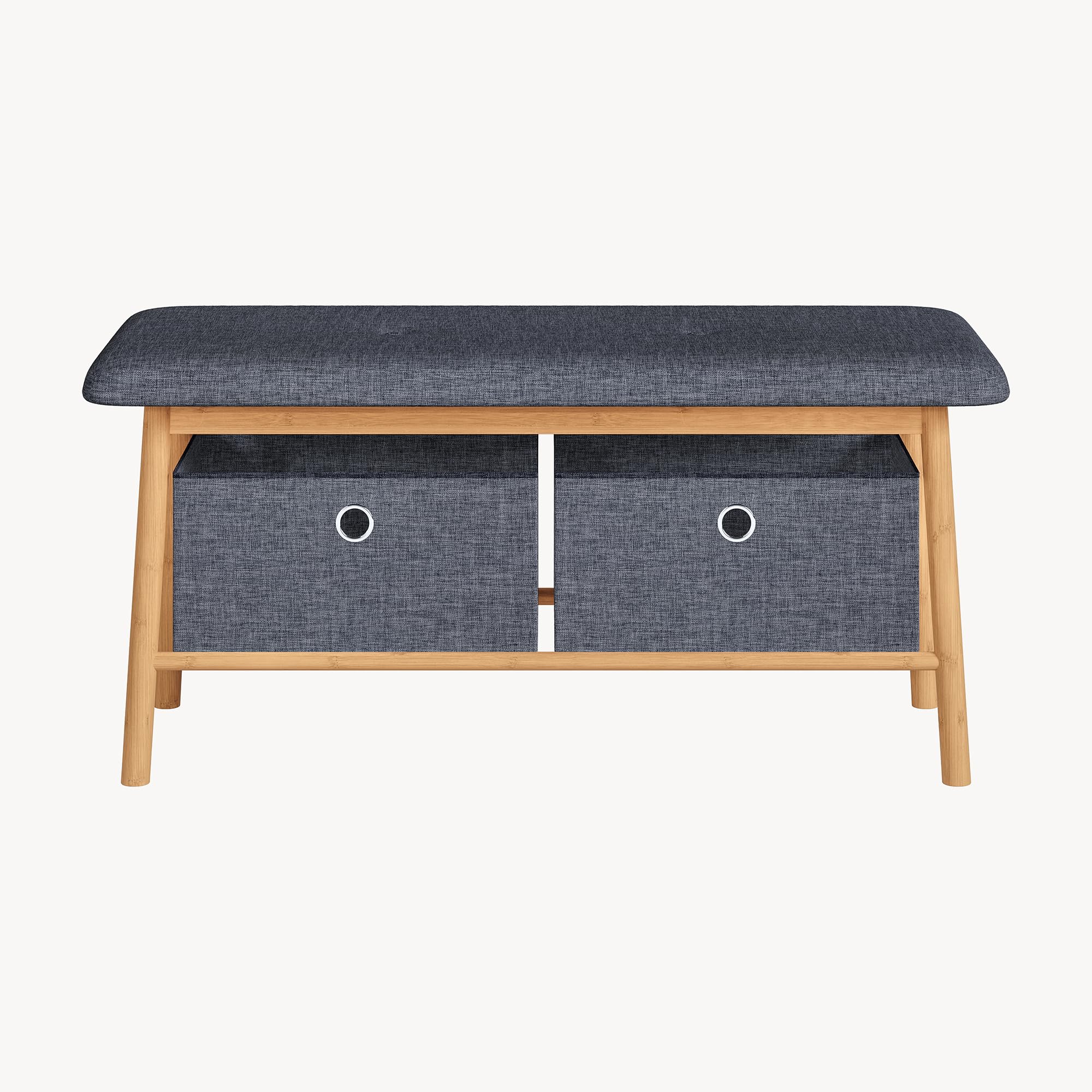 [en.casa] Panca da Scarpe con 2 Contenitori Scarpiera con Seduta Imbottita e 2 Scatole Porta Oggetti Scarpe Borse per Ingresso Corridoio 90 x 30 x 45 cm - Bambù Naturale/Grigio