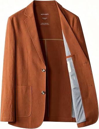 Men's Linen Blazer,Summer Lightweight Jacket for Men,Business Casual Coat with Notch Lapel,Two Button Design,Breathable Soft Touch Sport Coat for Work,Travel,Meetings,Smart Casual Occasions