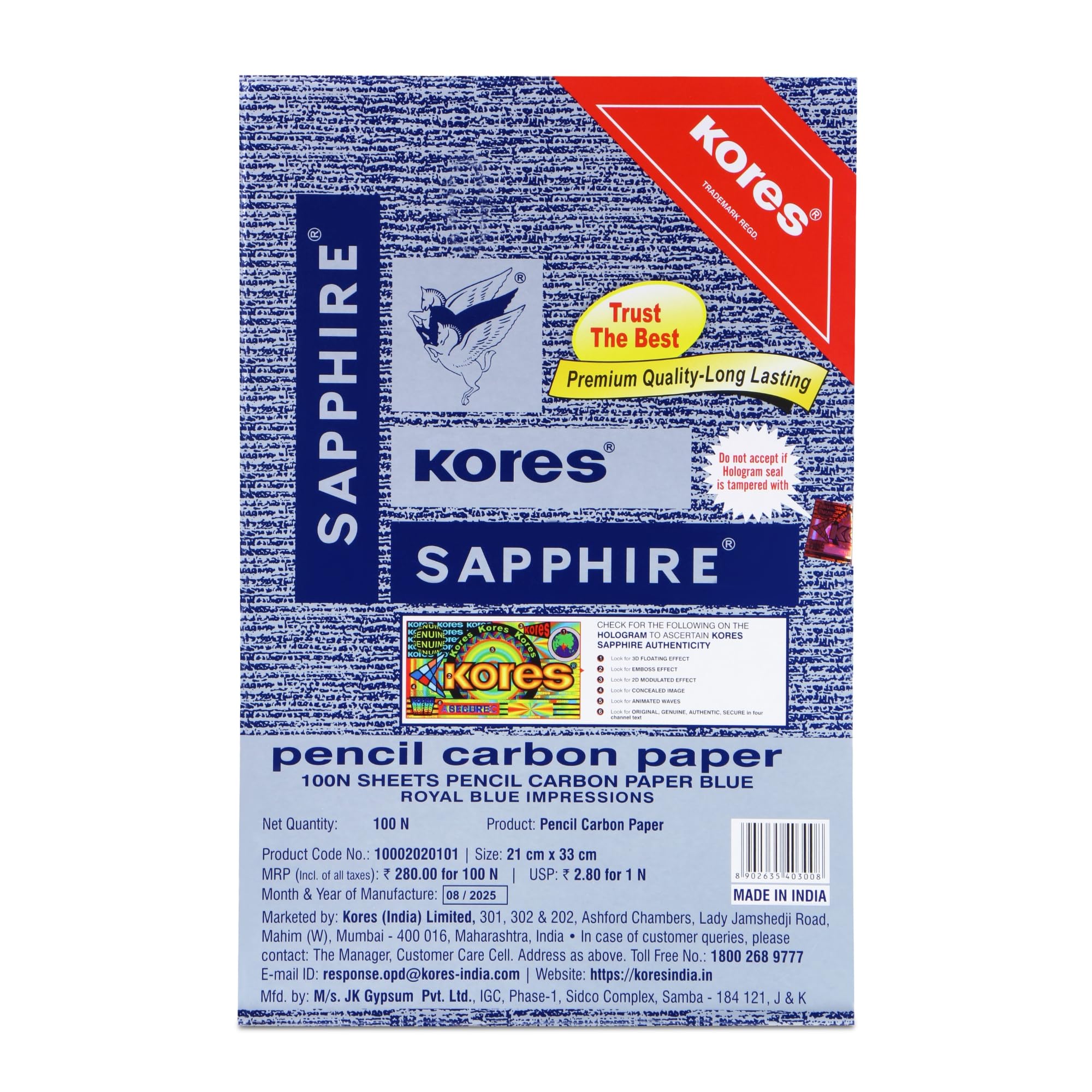 Kores Pen/Pencil Carbon Paper, Sapphire Blue - Pack of 100 Sheets-picture-15