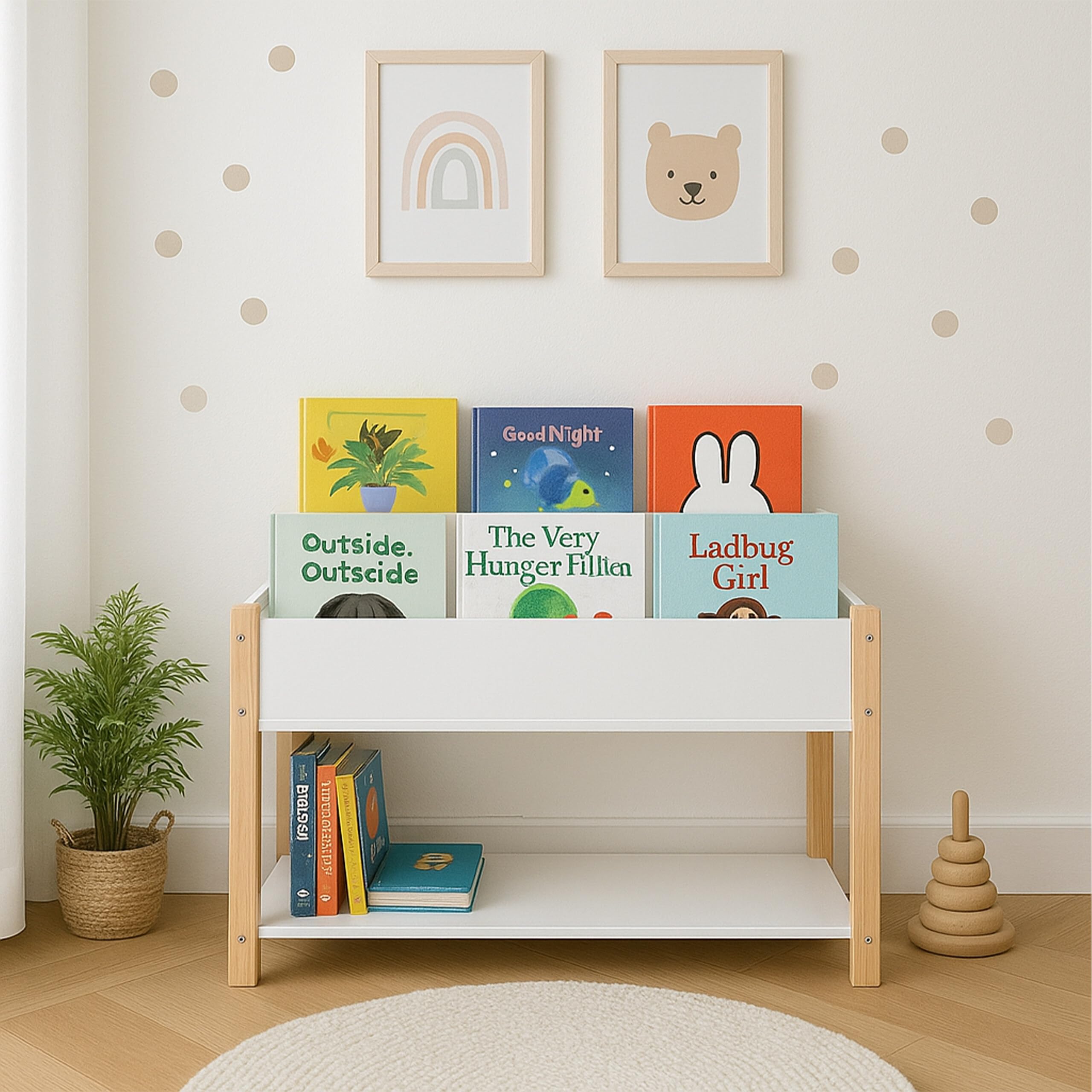 Estantería Relaxdays para niños, 4 estantes, Compartimento Abierto, Juguetes y Libros, HBT: 44x80x40 cm, Blanca/Natural.