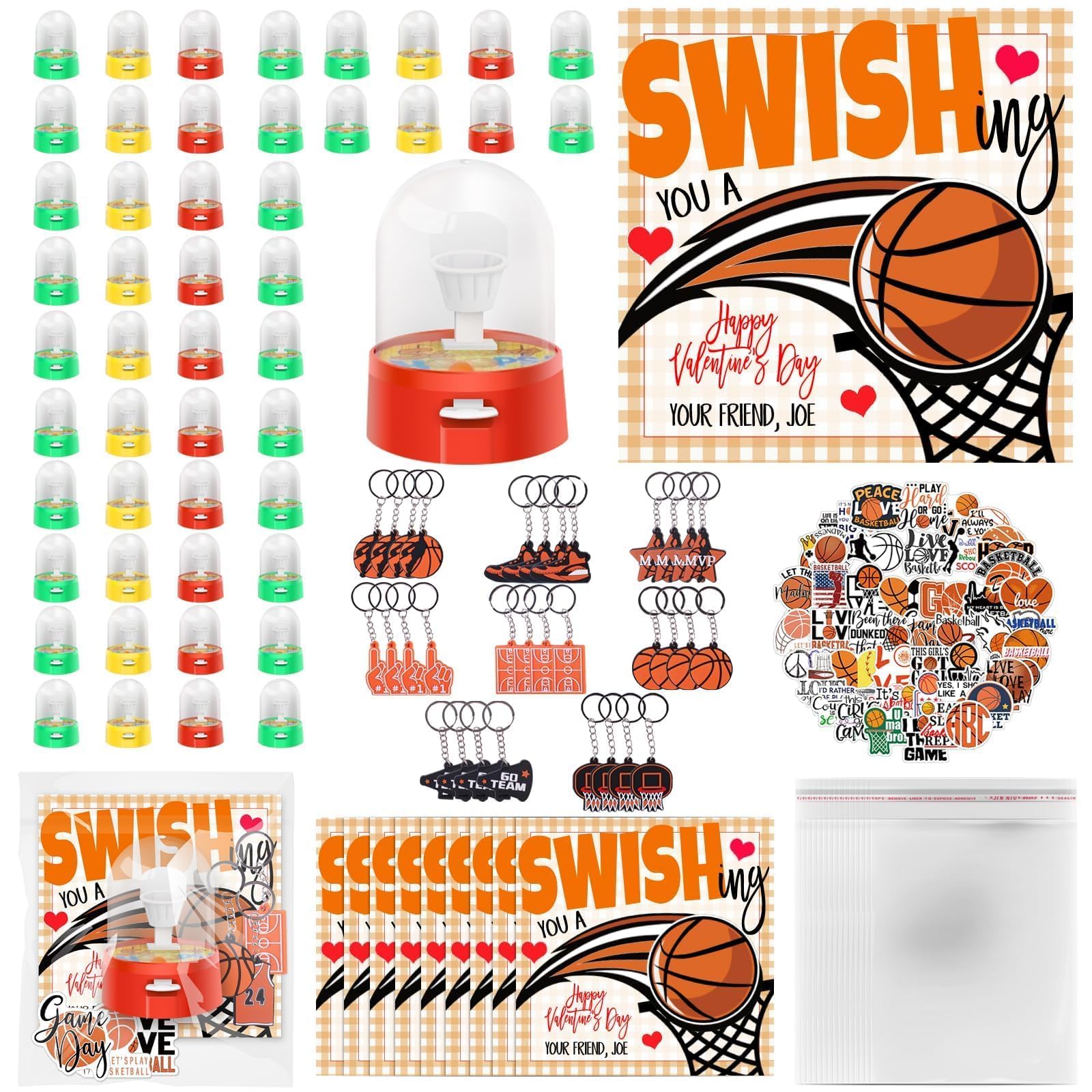 48 Set Basketball Party Favor Set Mini Finger Basketball Games Basketball Accessories Stickers and Gift Bags Sport Fans Team Gift for Sport Basketball