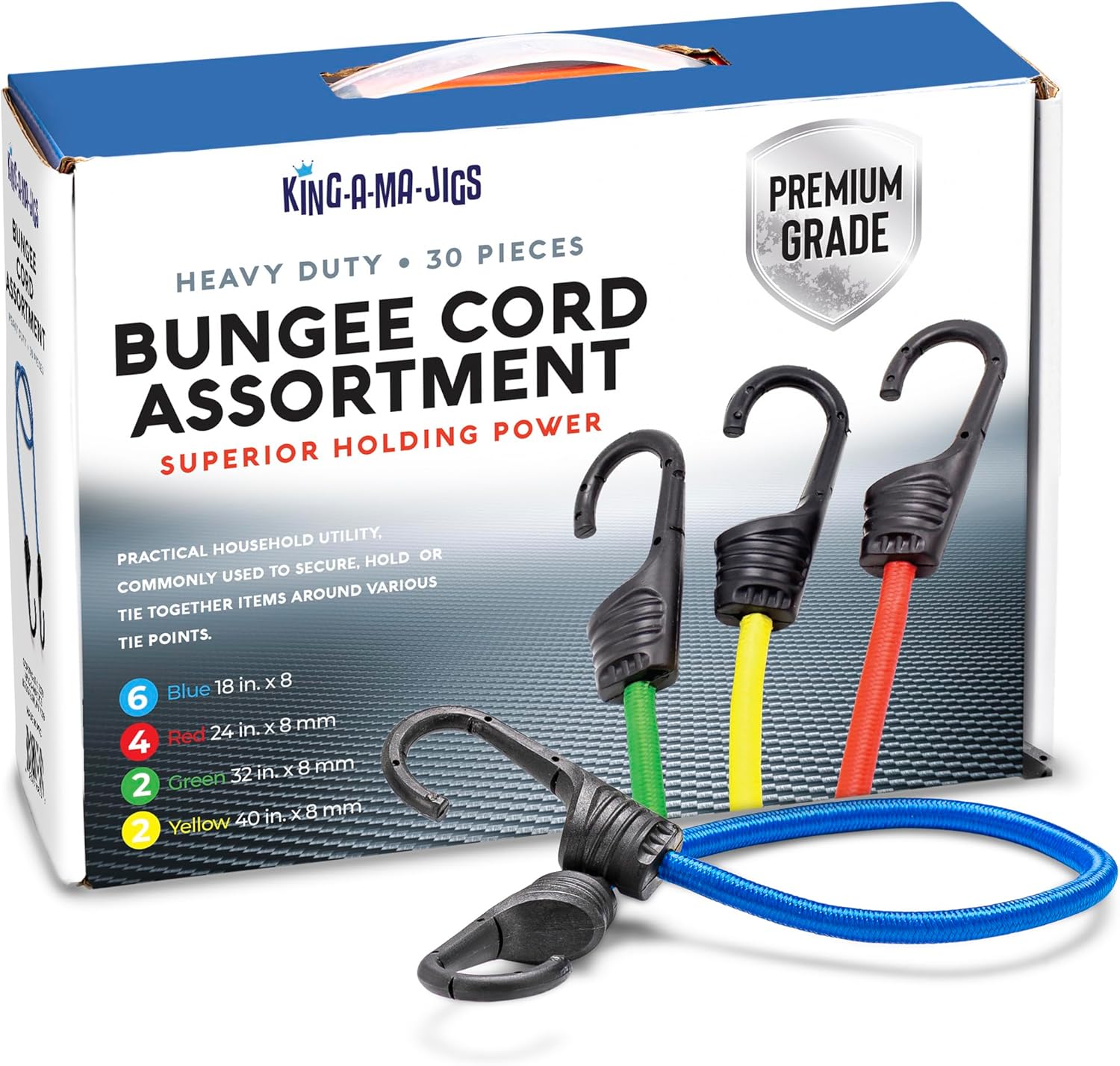 30 Pack Premium Grade, HeavyDuty Outdoor Bungee Cords with Hooks