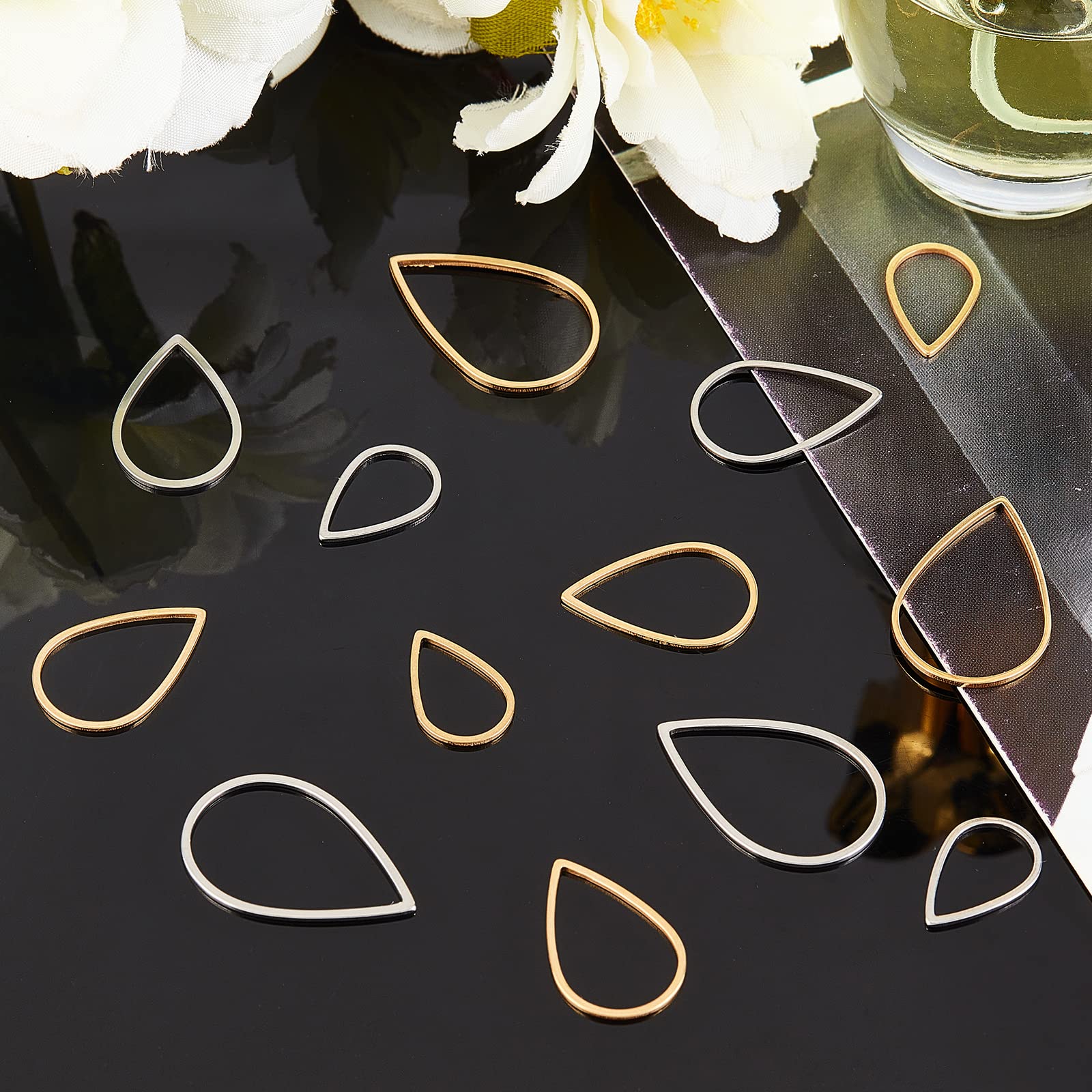 36 Anneaux De Lien Créoles En Acier Inoxydable - Boucles D'Oreilles DIY, Breloques Tear Drop Pour Création Bijoux - 15-25mm