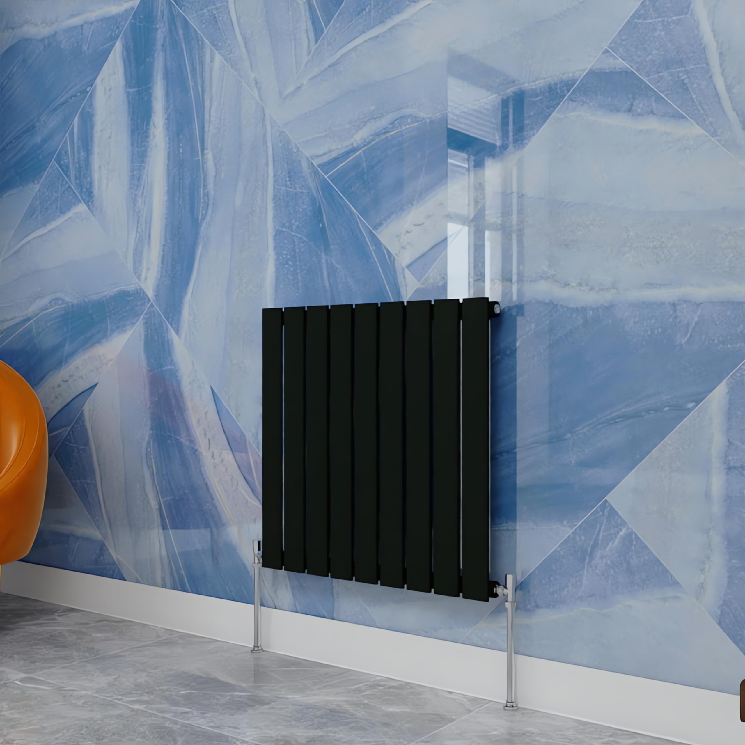 Simple Bathrooms Black Central Heating Radiator,600X612mm Horizontal Flat Single Panel Column Energy-Efficient For Morden Multi-Scene