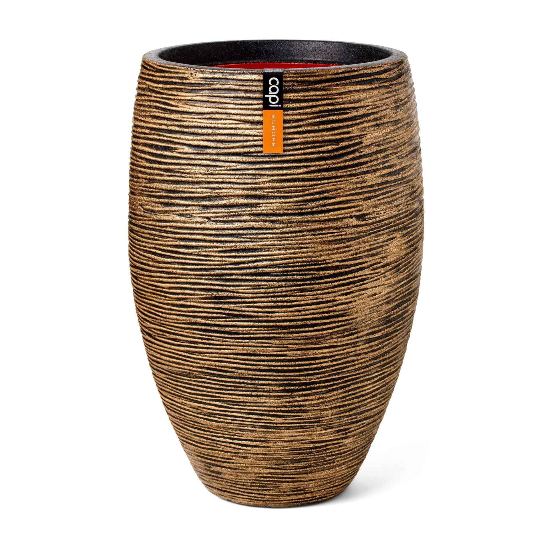 Capi Europe Rib - Gold - Vase Elegant Deluxe Rib Nl - 38X58 - Gold - Opening Ø27 - Pot For Indoor And Outdoor Use - Shatterproof - 100% Recyclable - Kbgr1131