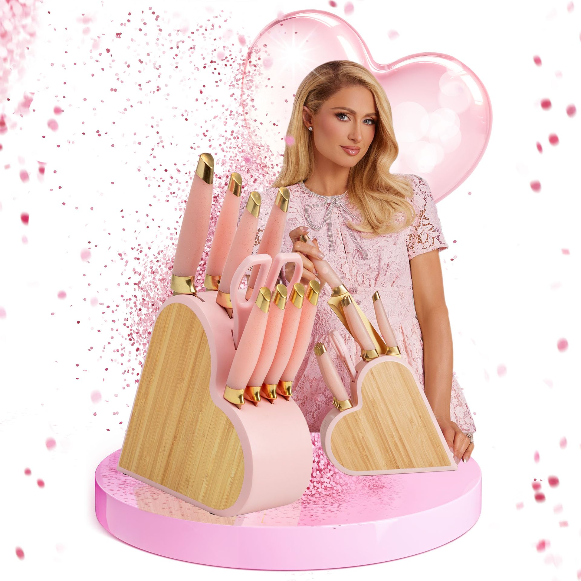 Paris Hilton – 10-teiliges Messerset aus Edelstahl mit robustem Bambus-Messerblock – Ideal für jede Küche, hohe Schnittpräzision & langlebiges Design, Rosa