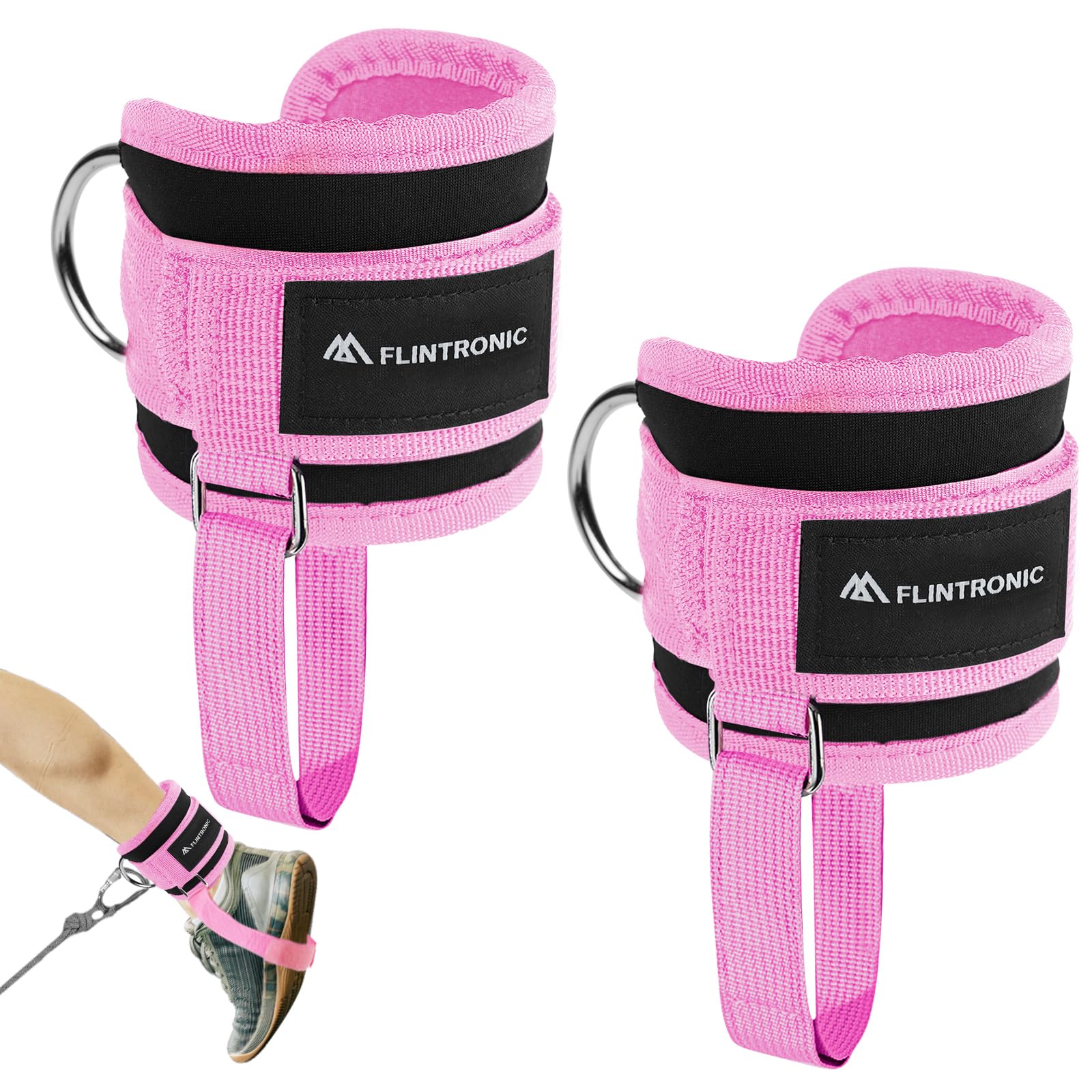 Flintronic Fußschlaufen Kabelzug mit D-Ringen, Fußschlaufen für Fitness Training, Fußmanschetten Kabelzug für Männer und Frauen Beinstrecker, Ankle Straps für Fitness Gesäßmuskeln und Beintraining