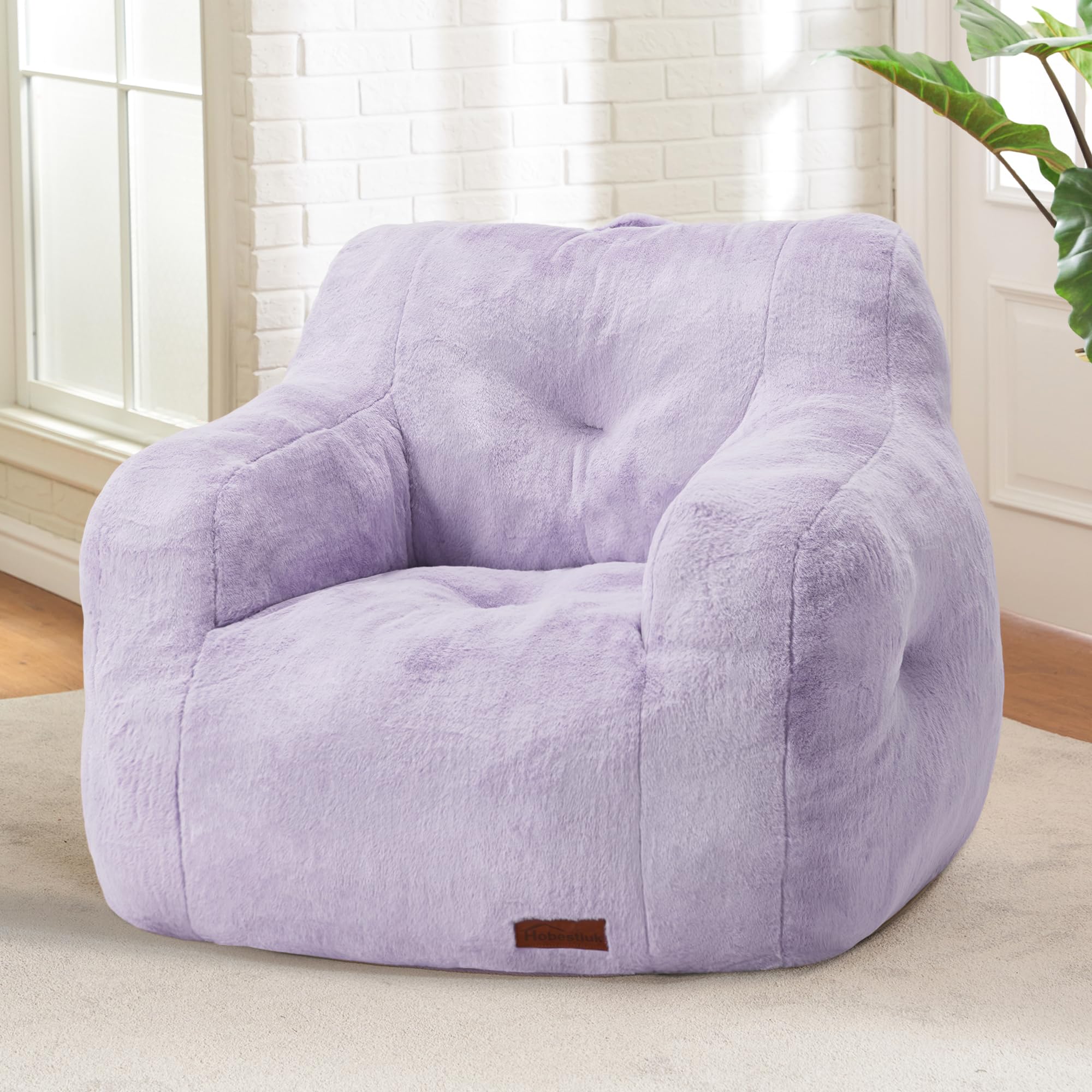 Hobestluk Bean Bag Chair for Adult Small Bean Bag Chairs with Arms Furry Beanbag Chair with Foam Filler Stuffed Bean Bag Sofa for Reading in Bedroom