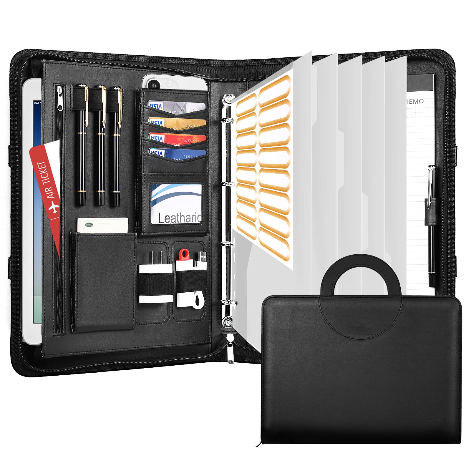 Leathario Portfolio Folder A4, Vegan Leather Conference Folder with Handle