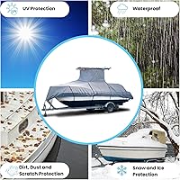 Vista 6 de Eliteshield Cubierta resistente para lancha con parte superior en T, se adapta a una consola central de 24 pies a 26 pies de largo con parte Gris