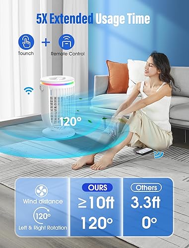 Miniatura 4 de JYew Aire acondicionado portátil evaporativo mini aire acondicionado de habitación, unidad de aire acondicionado portátil con humidificador 4 en 1,