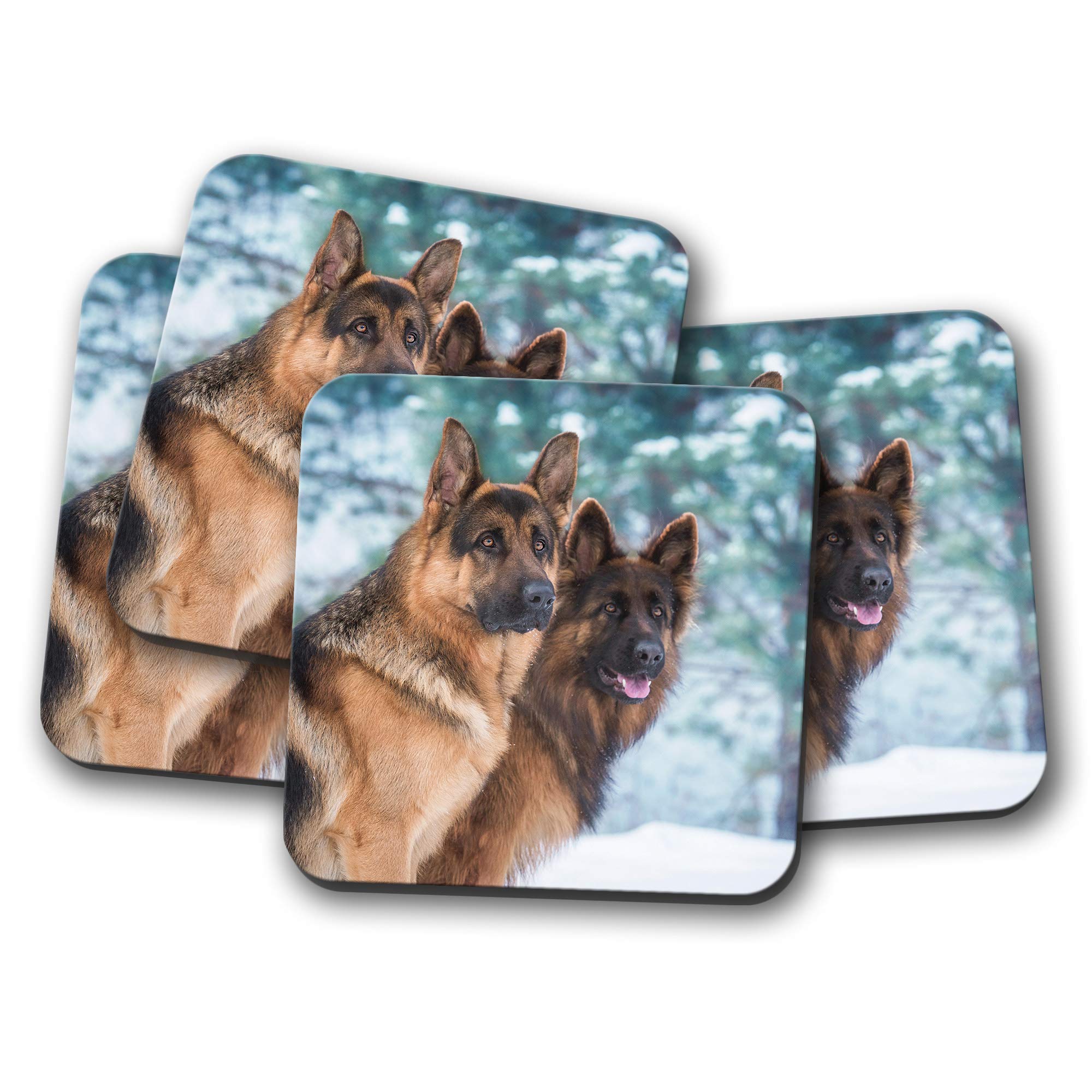Destination Vinyl Ltd Multicolor 4 Set - German Shepherd Dogs Coaster - Dog Puppy Alsatian Pet Animal #15520