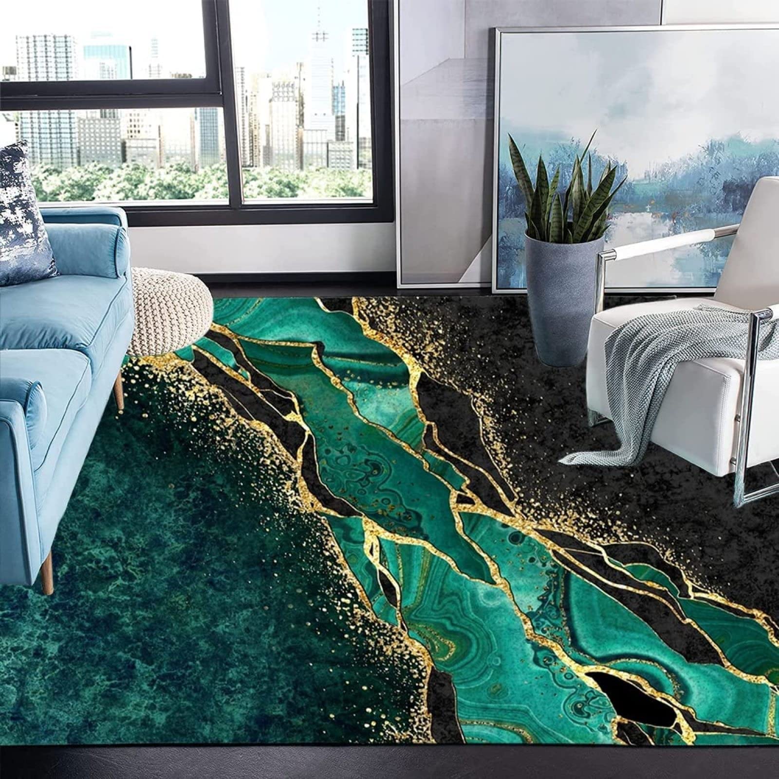 Antiscivolo Lavabile Tappeti Pelo Corto Grandi Marmo astratto nero verde oro Tappeti per Camera da Letto Soggiorno Corridoio 140 X 150 CM