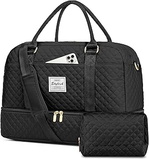 Weekender Bags for Women Travel Bag - Duffle Bag with Shoe Compartment Carry on Overnight Bag for Women Hospital Bags for Labor and Delivery 2Pcs Set Black