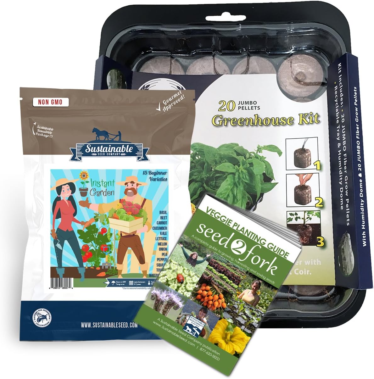 Sustainable Seed Instant Garden, Heirloom Vegetable, and Herb Seed Collection - 15 Varieties Non-GMO Heirloom Garden Vegetable Seeds (w/Greenhouse)