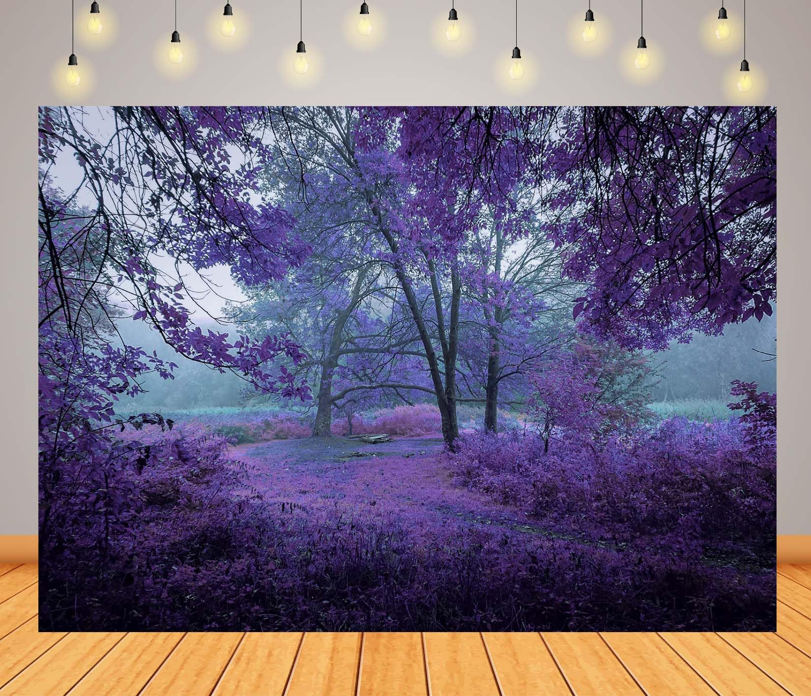 BELECO 4.6x3m Telo sfondo bosco viola | Bosco nebbioso foglie viola paesaggio autunnale natura sfondo festa ritratti shooting accessori