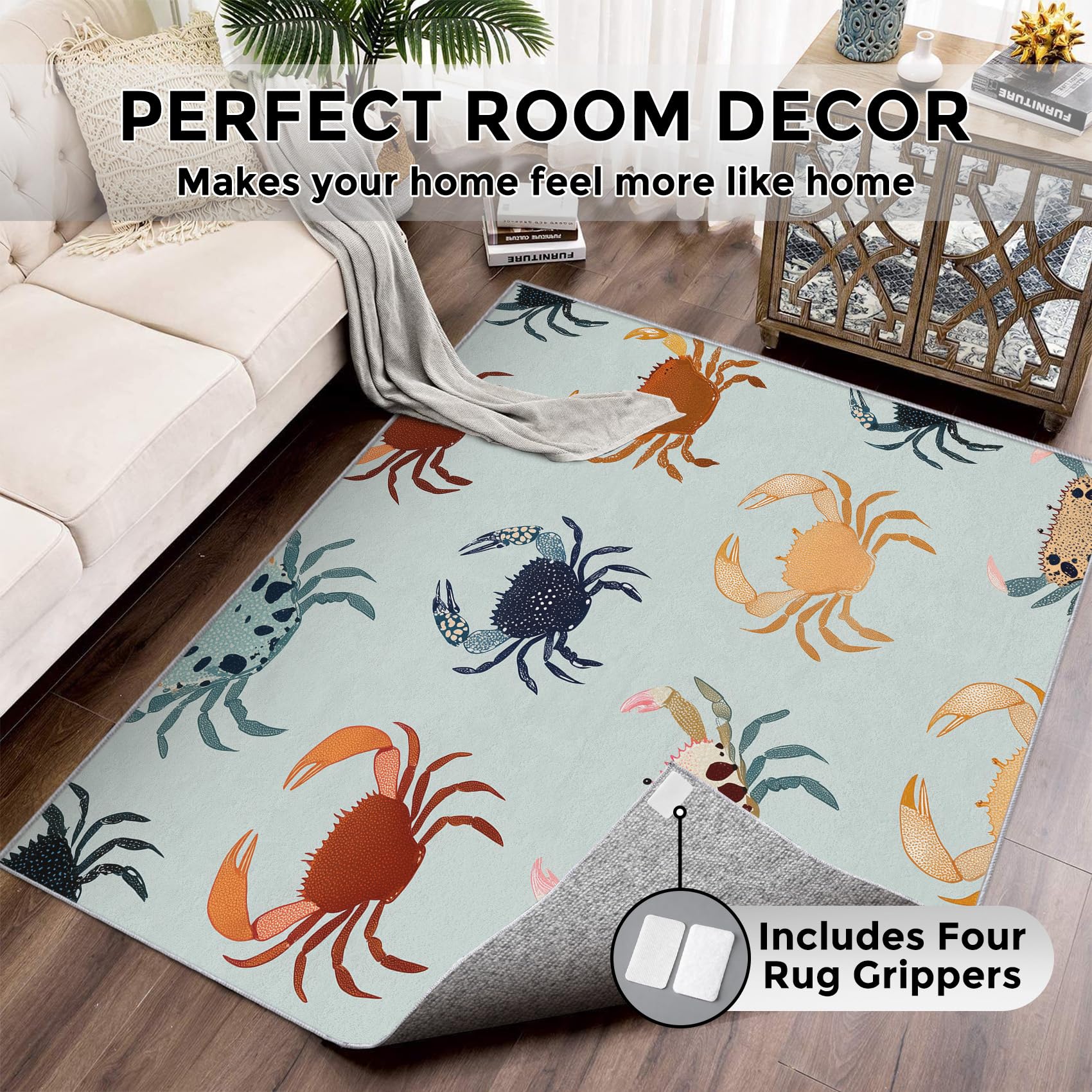 Generisch Teppich Wohnzimmer Krabbe Cartoon, Teppich Krabbe Niedliche Bunt für Schlafzimmer Deko, rutschfest Waschbar Weich Kurzflor Teppiche Gegend 120 x 160 cm QAZ86