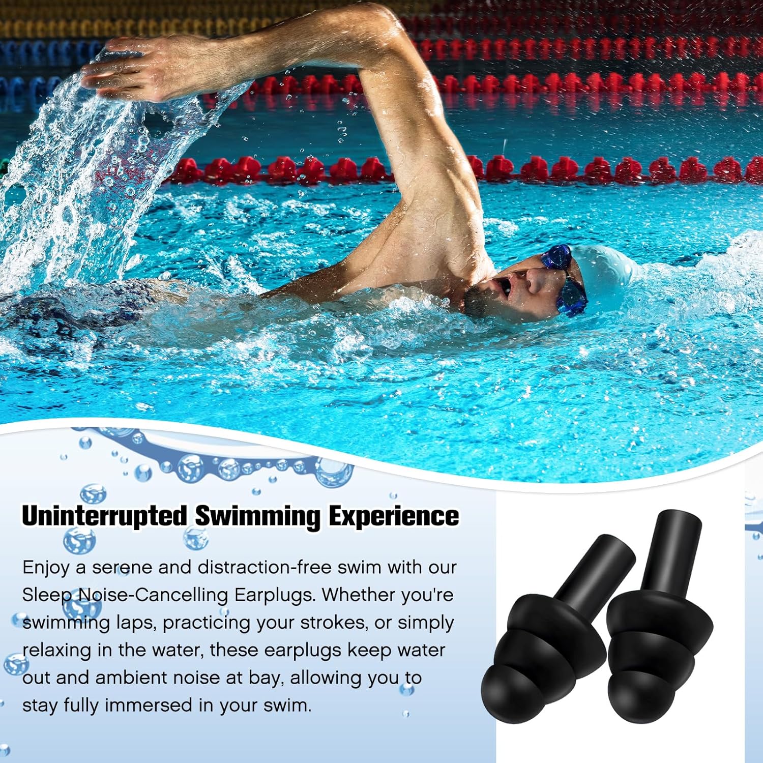 TrelaCo 200 Pairs Silicone Ear Plugs Bulk, Nrr 32db Reusable Waterproof Soft Ear Plugs for Sleeping Noise Swimming Hearing Protection Earplugs Shooting Construction Hunting Music Concerts(Black)