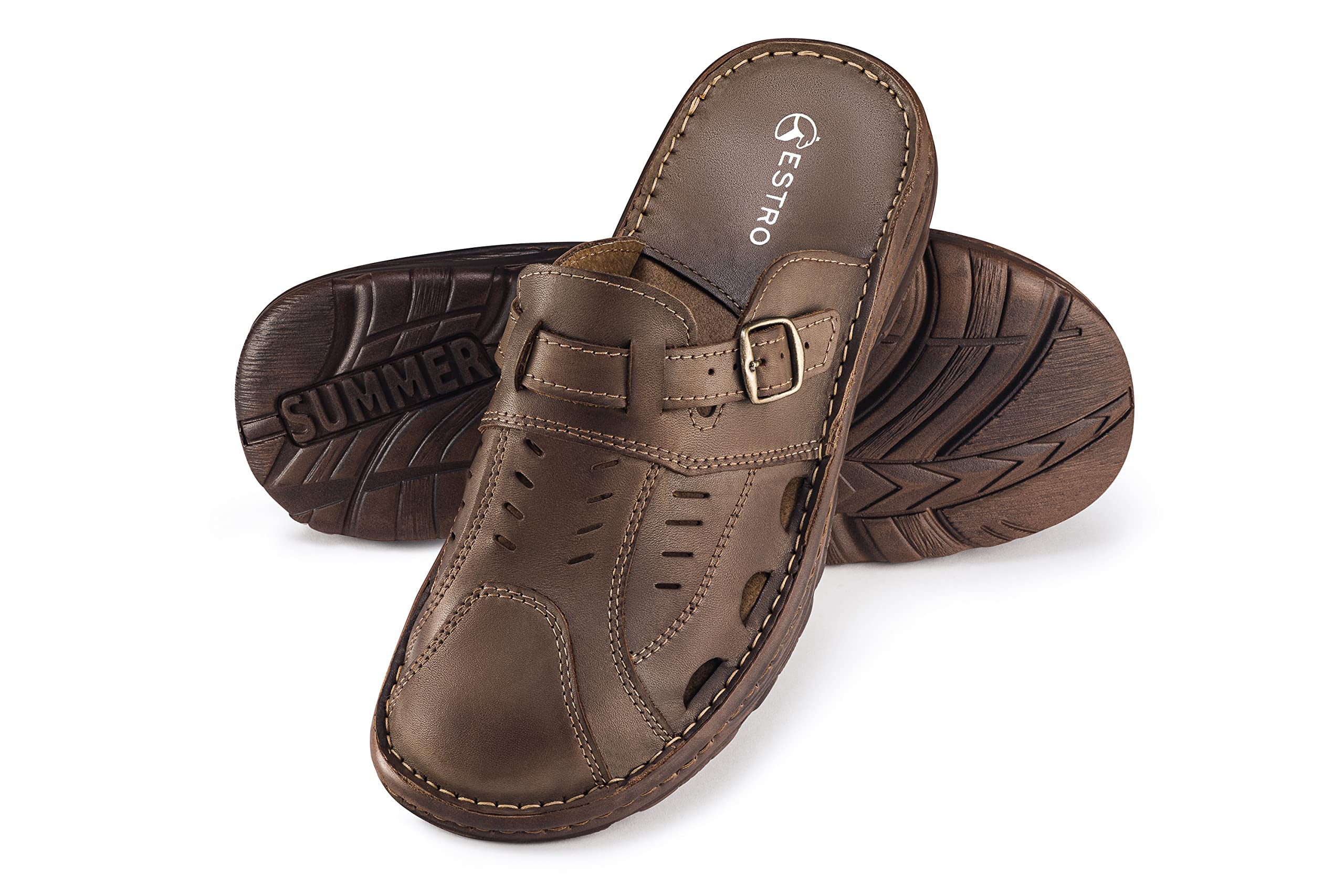 ESTRO Sandalias Hombre Verano Cuero - Chanclas Piel Sandalias Hombre Cuero con Suela Goma Antideslizante S4