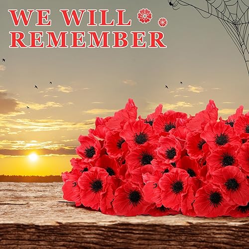 Miniatura 6 de Censen 84 piezas de flores artificiales de amapola roja de poliuretano realistas de seda de 11 pulgadas, tallos de amapola y anémona, flores falsas,