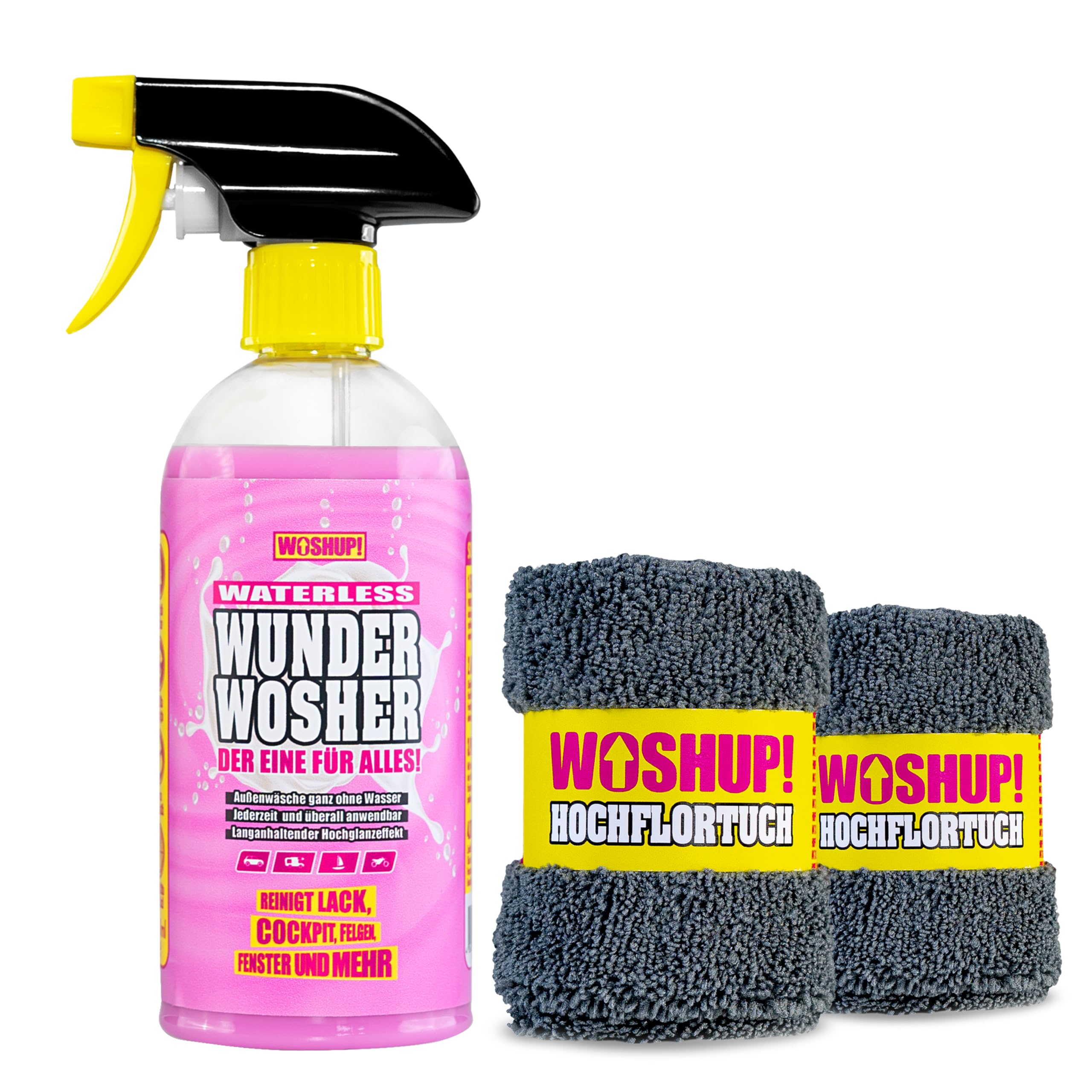 WOSHUP! Waterless Wunder Wosher Auto Trockenreiniger Xtra Skin Schutzfilm 1000 ml Wasserlos Reinigen Auto Ohne Wasser für Wohnwagen, Wohnmobil, Auto, Motorrad und Boot (1 Liter + 500 ml)