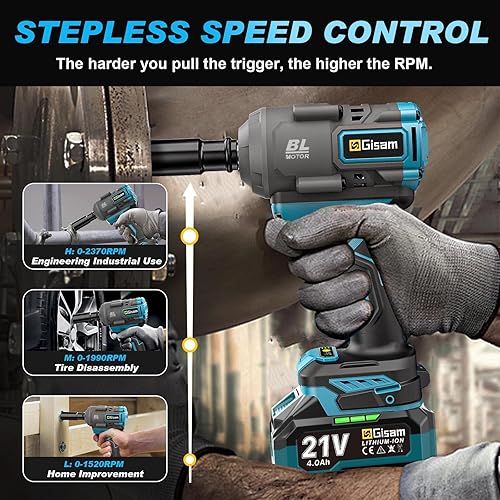 Miniatura 4 de Llave de impacto inalámbrica, pistola de impacto eléctrica sin escobillas de par máximo de 900 pies-lb (1200 N.m), retroceso automático de 3