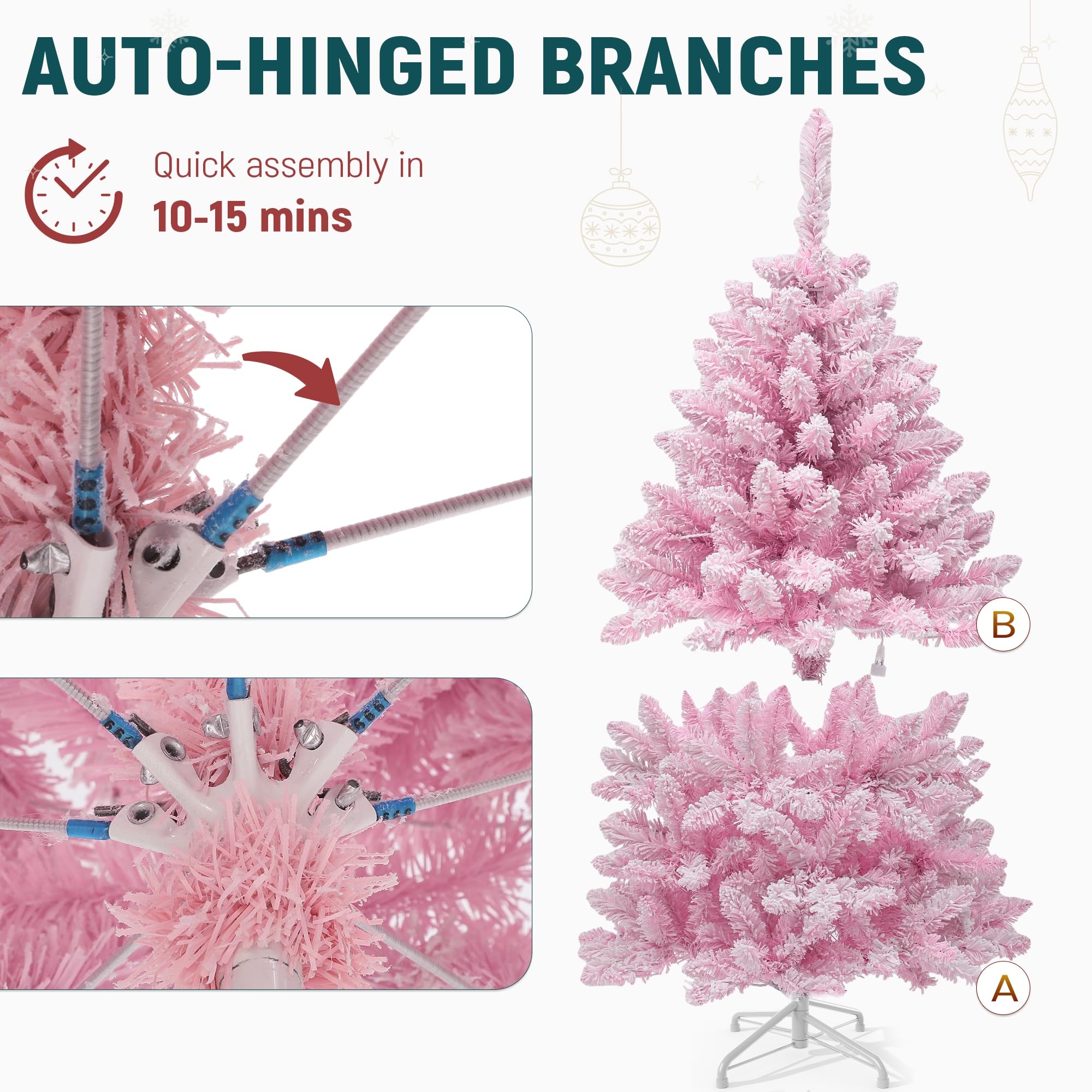 YITAHOME Árbol de Navidad Iluminado de 1,37 m de Color Rosa, con 400 Puntas de PVC flocadas y 200 Luces Blancas cálidas para decoración del hogar