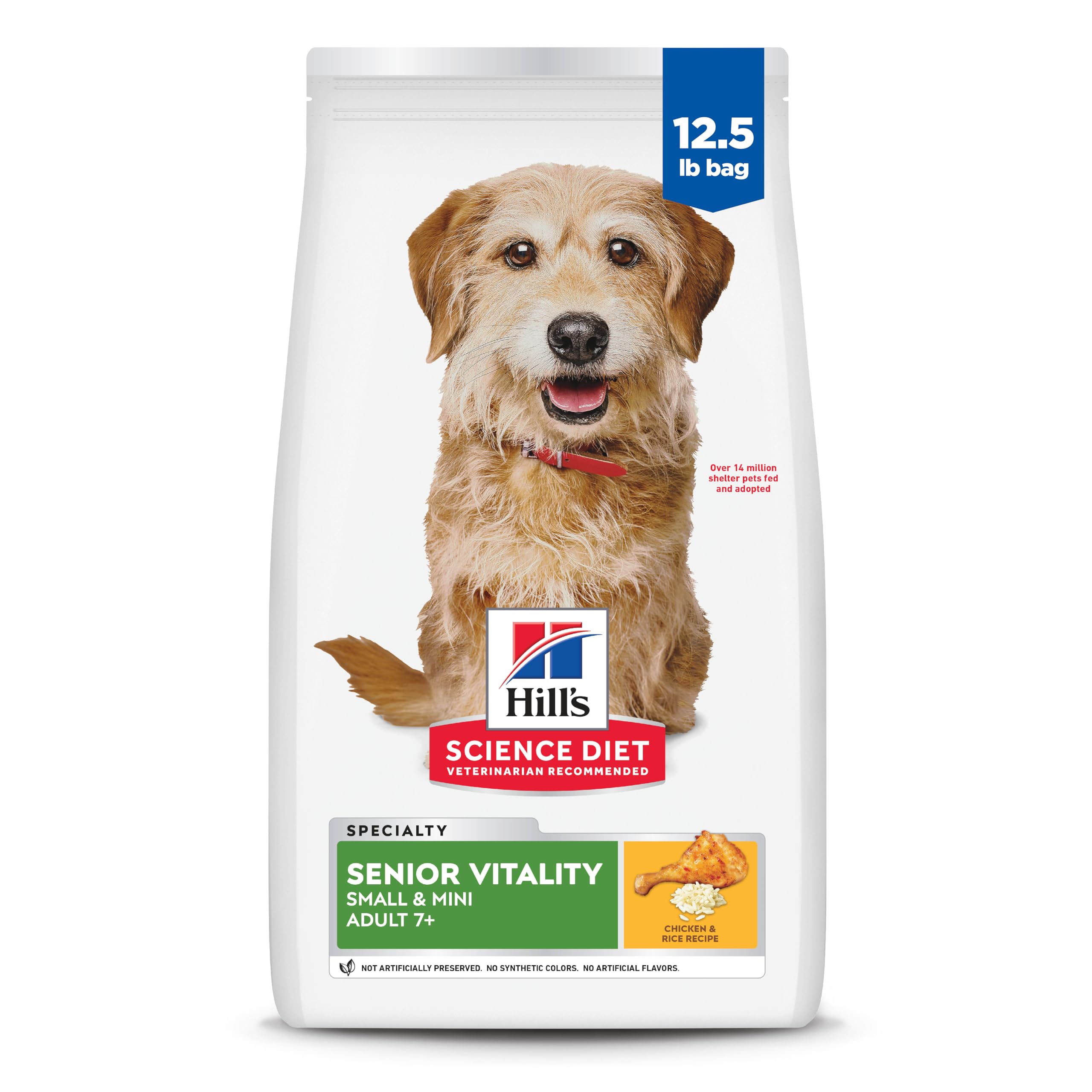 Hill's Science Diet Senior Vitality, Senior Adult 7+, Small & Mini Breeds Senior Premium Nutrition, Dry Dog Food, Chicken & Rice, 12.5 lb Bag