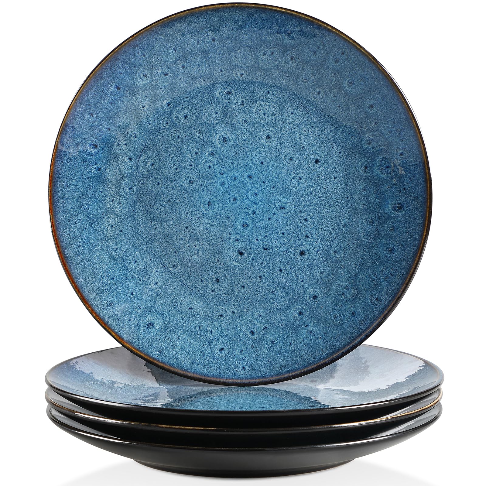 vancasso Bubble Stoneware 4-Piece Dinner Plate Set, Reactive Glaze Blue 10.7in Salad/Fruit/Snack/Big Plate, Ceramic Crockery in Vintage Look. (27.3x27.3x3.3cm)
