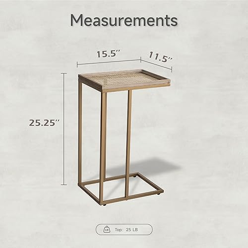 Miniatura 9 de COZAYH Mesa auxiliar de sofá de mesa estilo C de granja, bandeja de borde con cuentas envejecidas, mesa auxiliar para aperitivos, color negro,