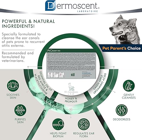 Miniatura 5 de Dermoscent Pyoclean OTO - Limpiador de oídos para perros, gotas para detener el temblor de la cabeza, picazón y orejas cerosas, no tóxico, solución