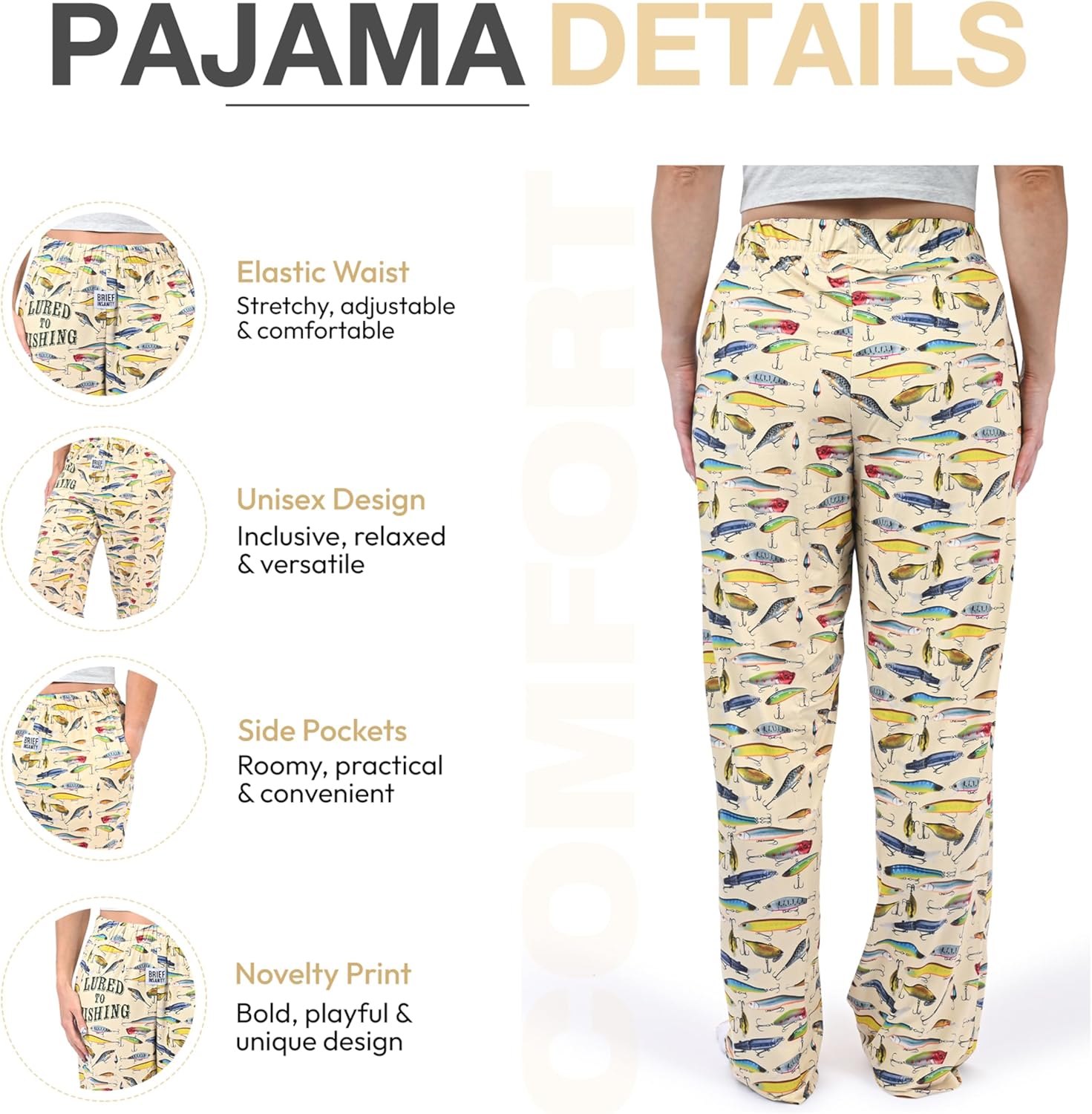 Lured to Fishing Pajama Pants for Men | Humorous, Funny, Novelty Bottoms | Loungewear for Anglers - Image 5