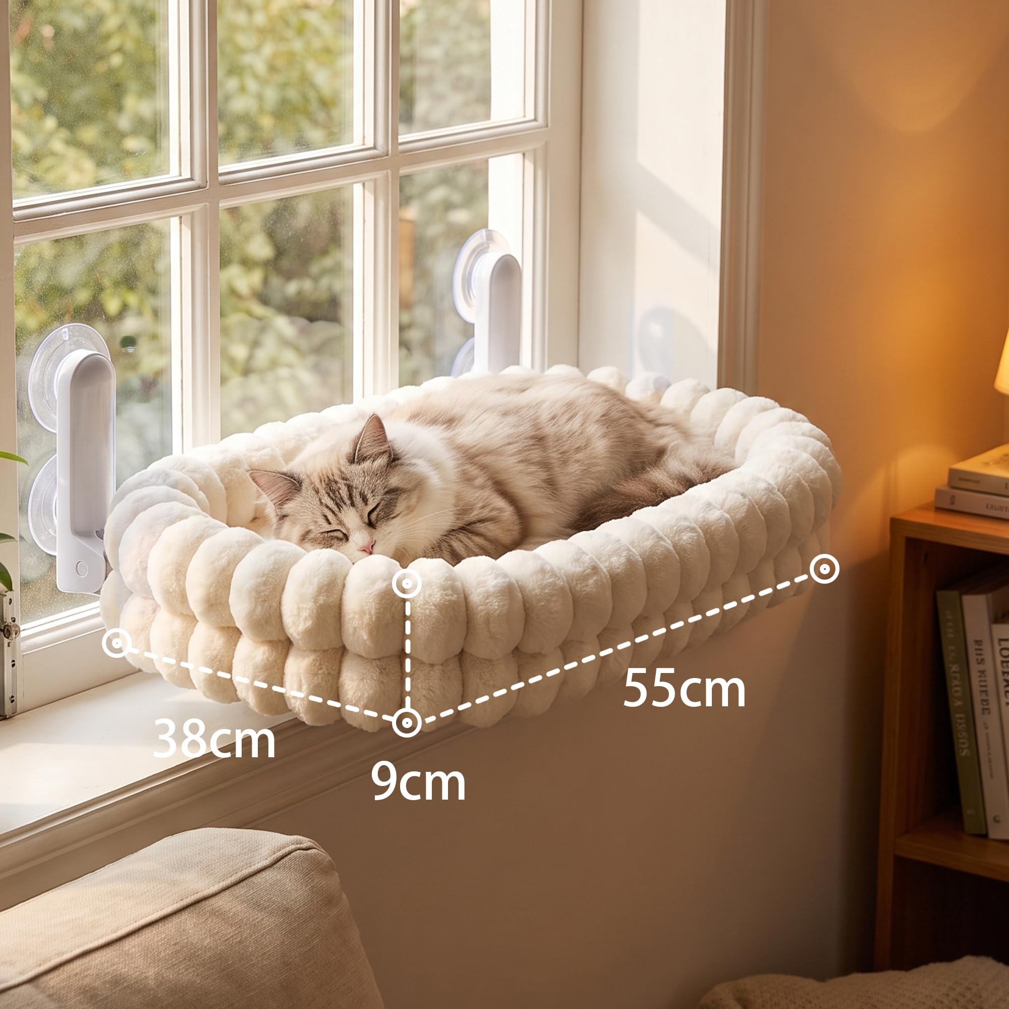 Hamac pliable pour chat avec poche d'aspiration puissante, cadre en acier robuste, peut supporter jusqu'à 18 kg, coussin doux double face amovible et lavable, convient pour toutes les saisons