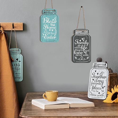 Miniatura 6 de Jetec Placa colgante de pared con tarro de masón, 4 piezas, con texto en inglés Bless This is us Togethers (Bless This is us Together) para el