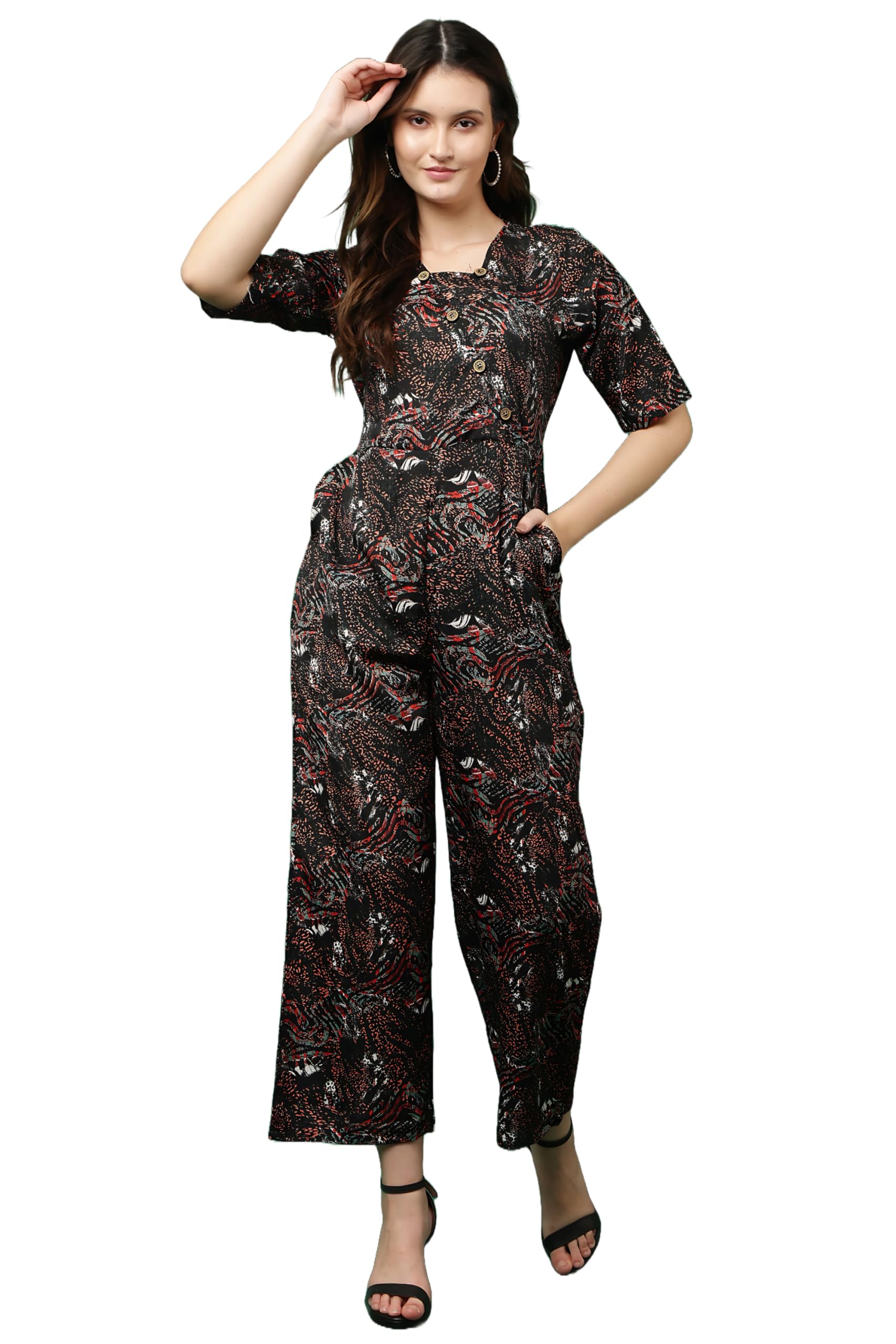 justher Women's Stylish Printed Jumpsuit with Pockets | Trendy One Piece Dress for Party, Office & Casual Romper Wear-picture-50