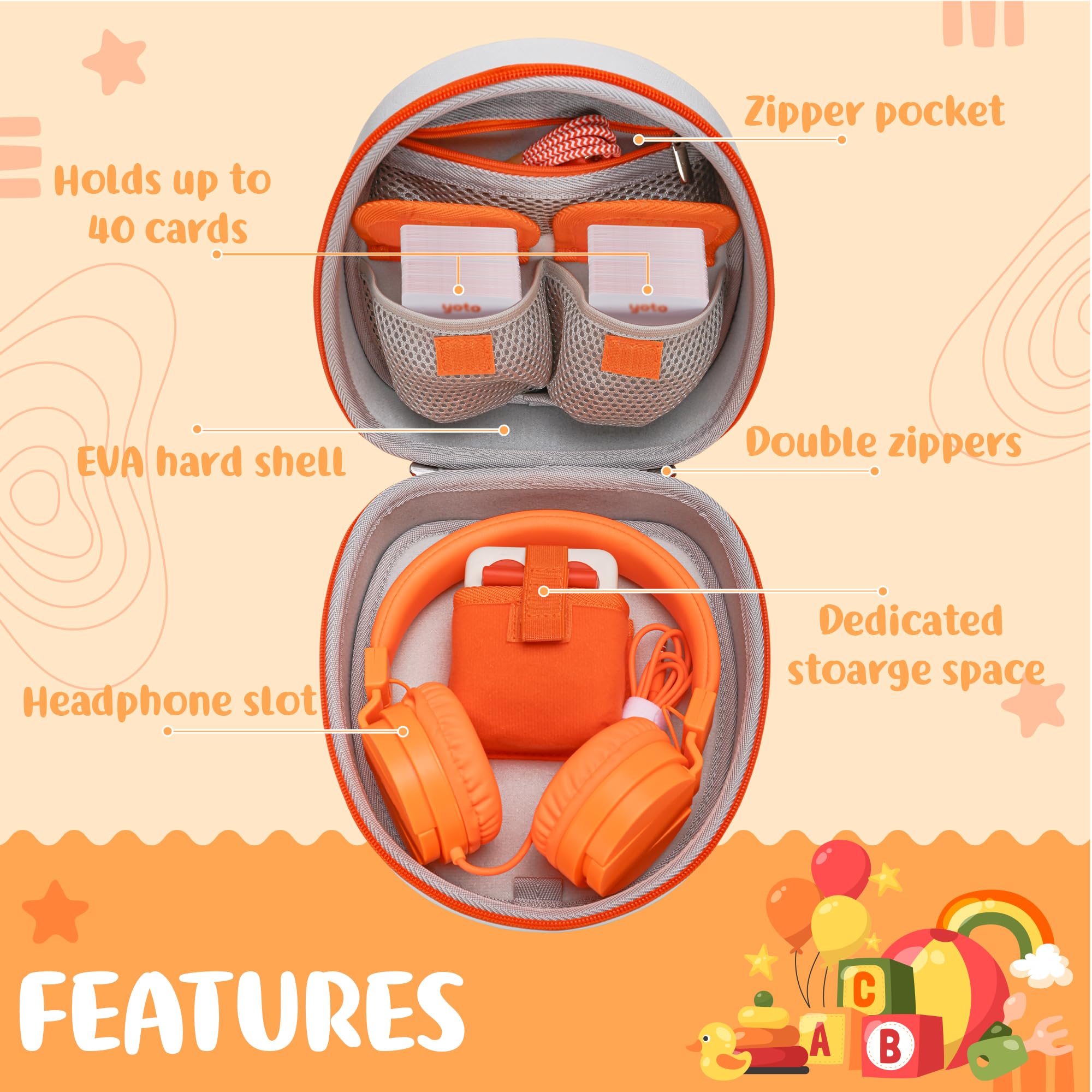 CROTIRAD Hard-Shell Carrying Case Compatible with Yoto Mini, Travel Storage Bag with Shoulder Straps for Yoto Mini Player & Headphone Accessories, Card Holder Holds Up to 40 Cards, Gray