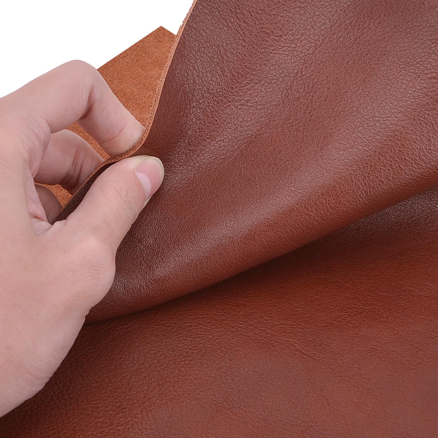 OPWG016-DB-24X24 Echtlederstücke, weiches Rindsleder, natürlich strukturiertes Leder, 1,5 mm dick, Braun