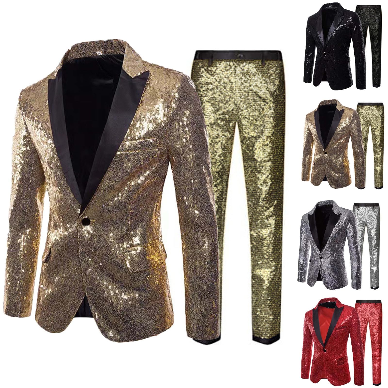 Ensemble de costume à paillettes pour homme - Pantalon smoking veste un bouton - Vêtement mariage danse été - Coupe ajustée