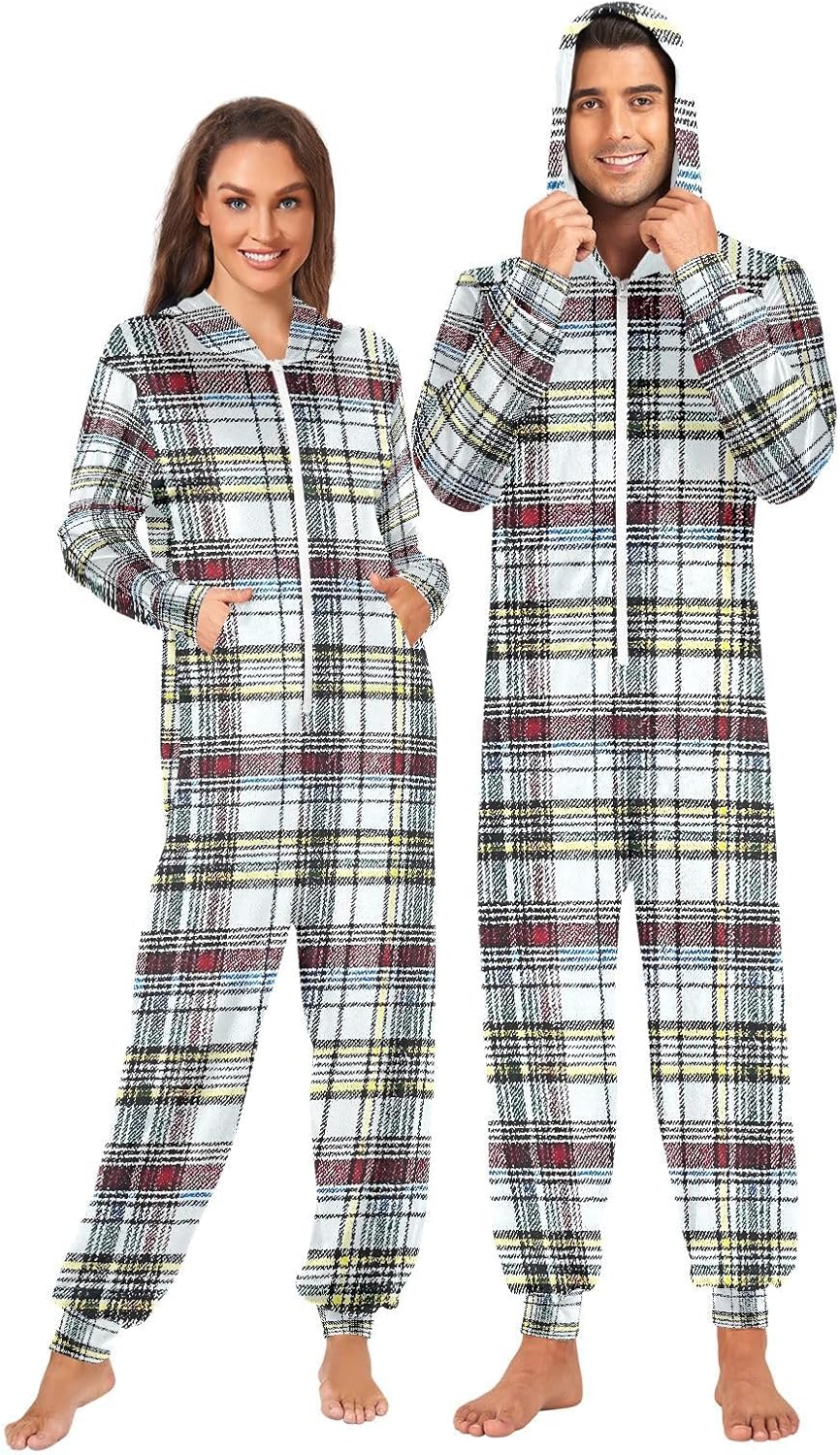 Multicolor Checkered B Buffalo Plaid Adult Onesie Pajamas Novelty One Piece Costume Sleepwear Jumpsuits Matching PJS