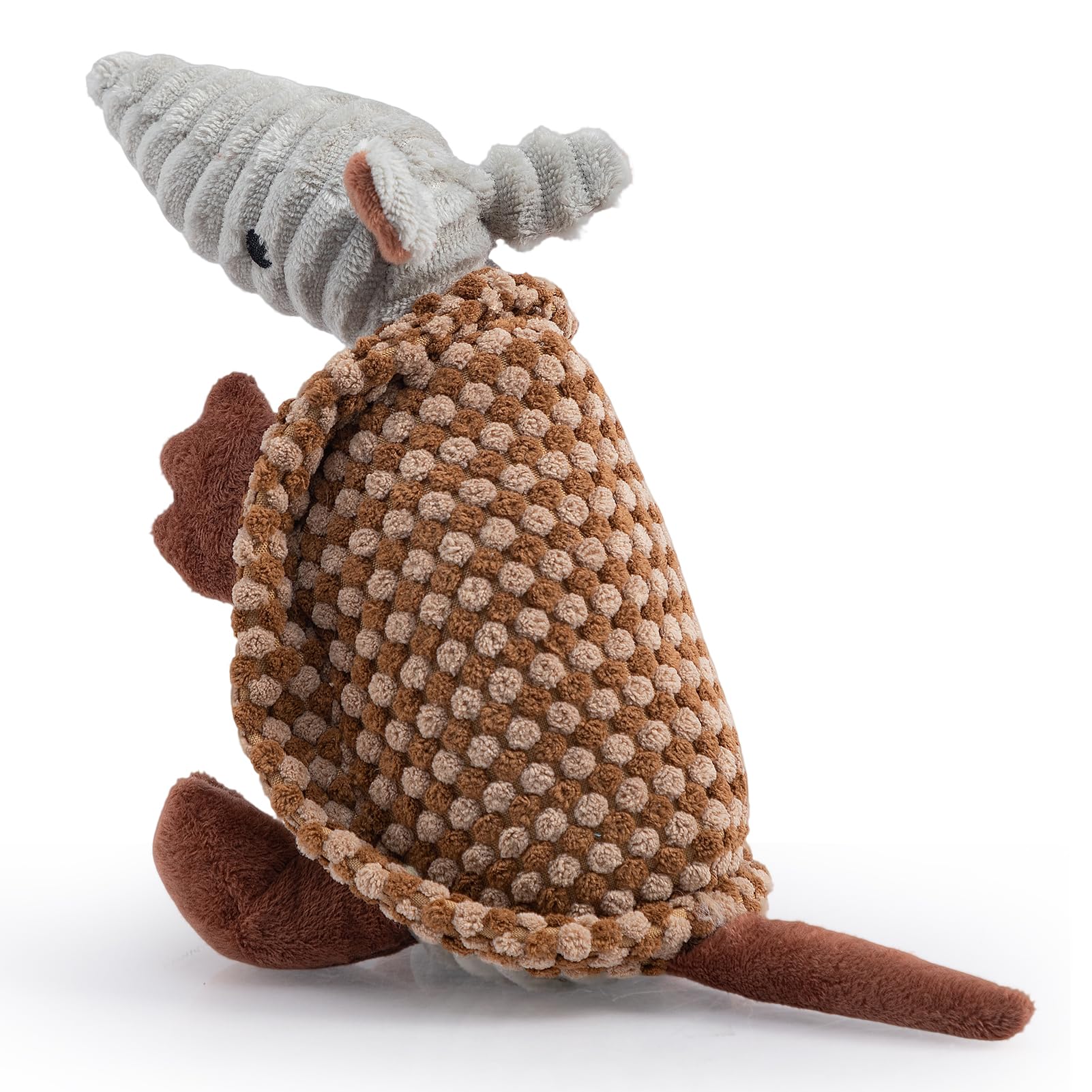 Hollypet Plush Dog Squeaky Toy Stuffed Armadillo Animal Pet Puppy Chew Toys with Clean Teeth for Small Medium Large All Breed Sizes Dogs, Brown and