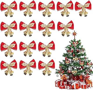 Fiocco di Natale Nastro con Campane Bowknot Decorazione da Appendere Albero degli Ornamenti dell'Arco Nastro Natale Ghirlande Regalo Forniture per Vetrine, Bottiglie Vino, Matrimonio Natale, 15 Pezzi
