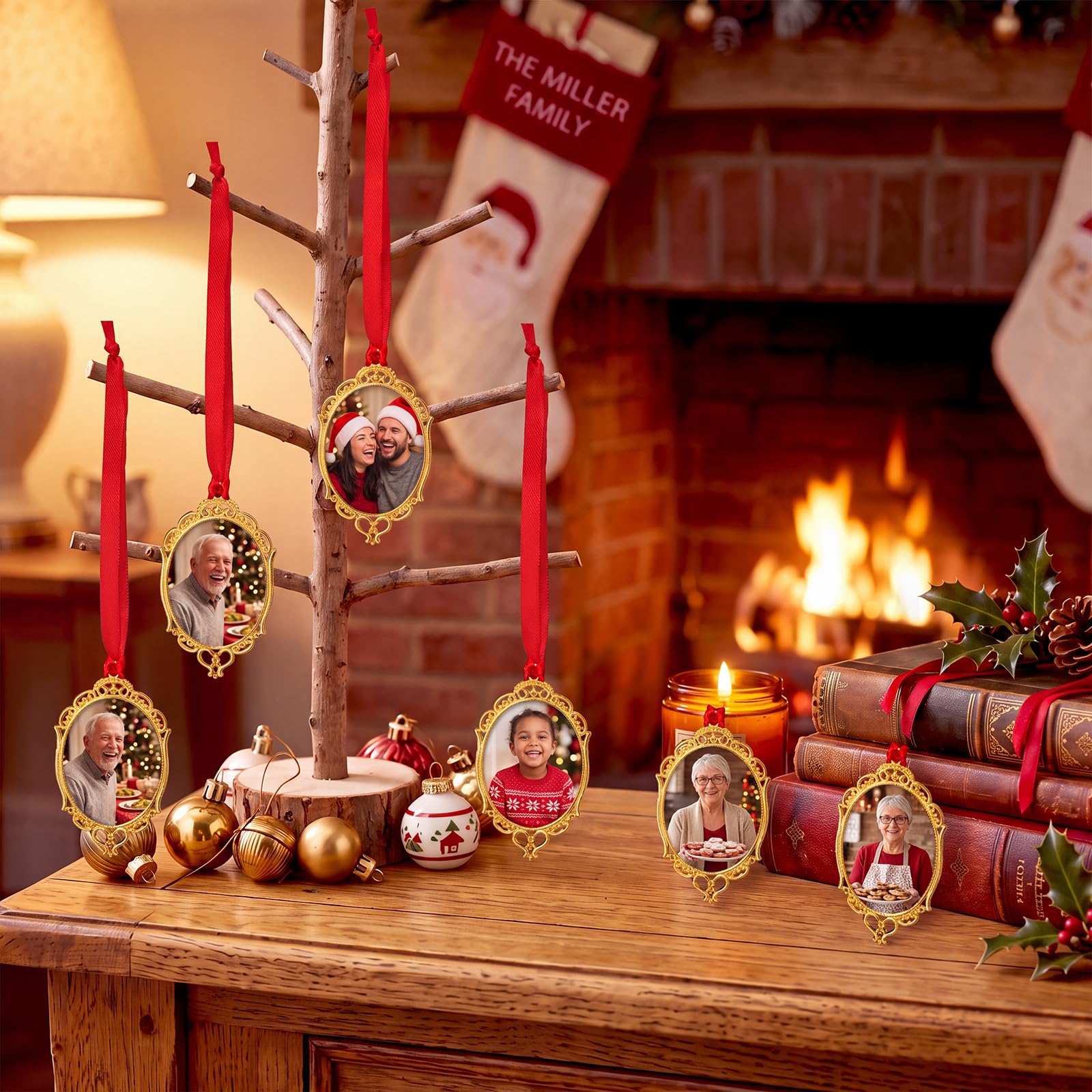 12 adornos pequeños dorados para fotos de Navidad