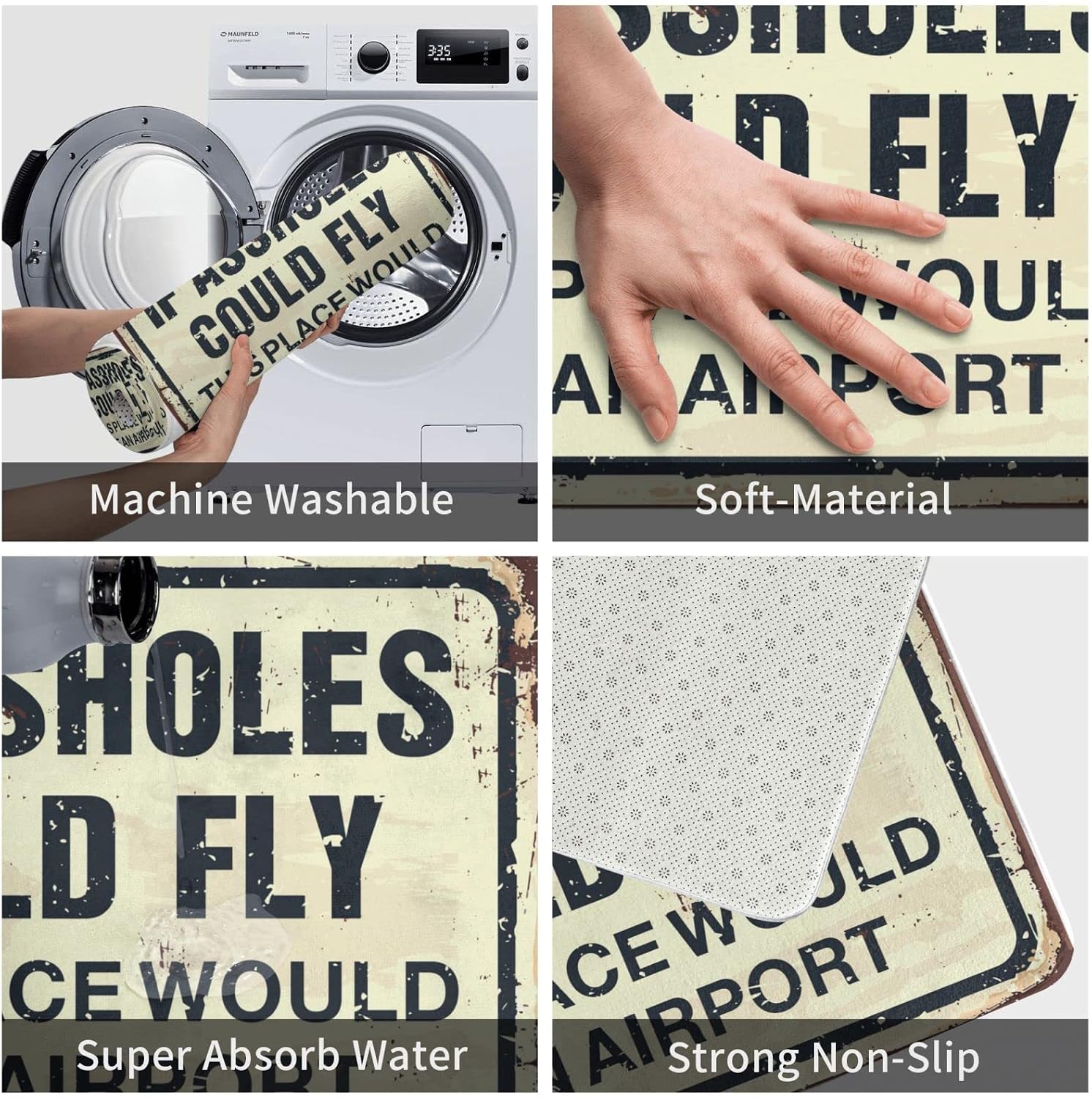 Funny Shoes If Assholes Could Fly This Place Would Be an Airport Rug Front Door Rugs Indoor Farmhouse Kitchen Mats(65X90CM)