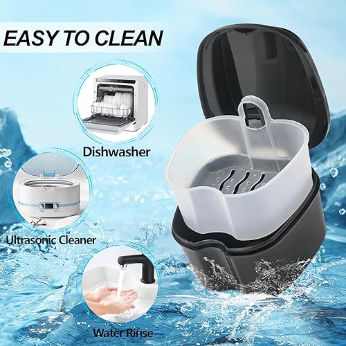 Miniatura 8 de Estuche de baño para dentaduras postizas con cesta de colador, estuche para retenedor dental para remojar protector bucal, caja de almacenamiento de